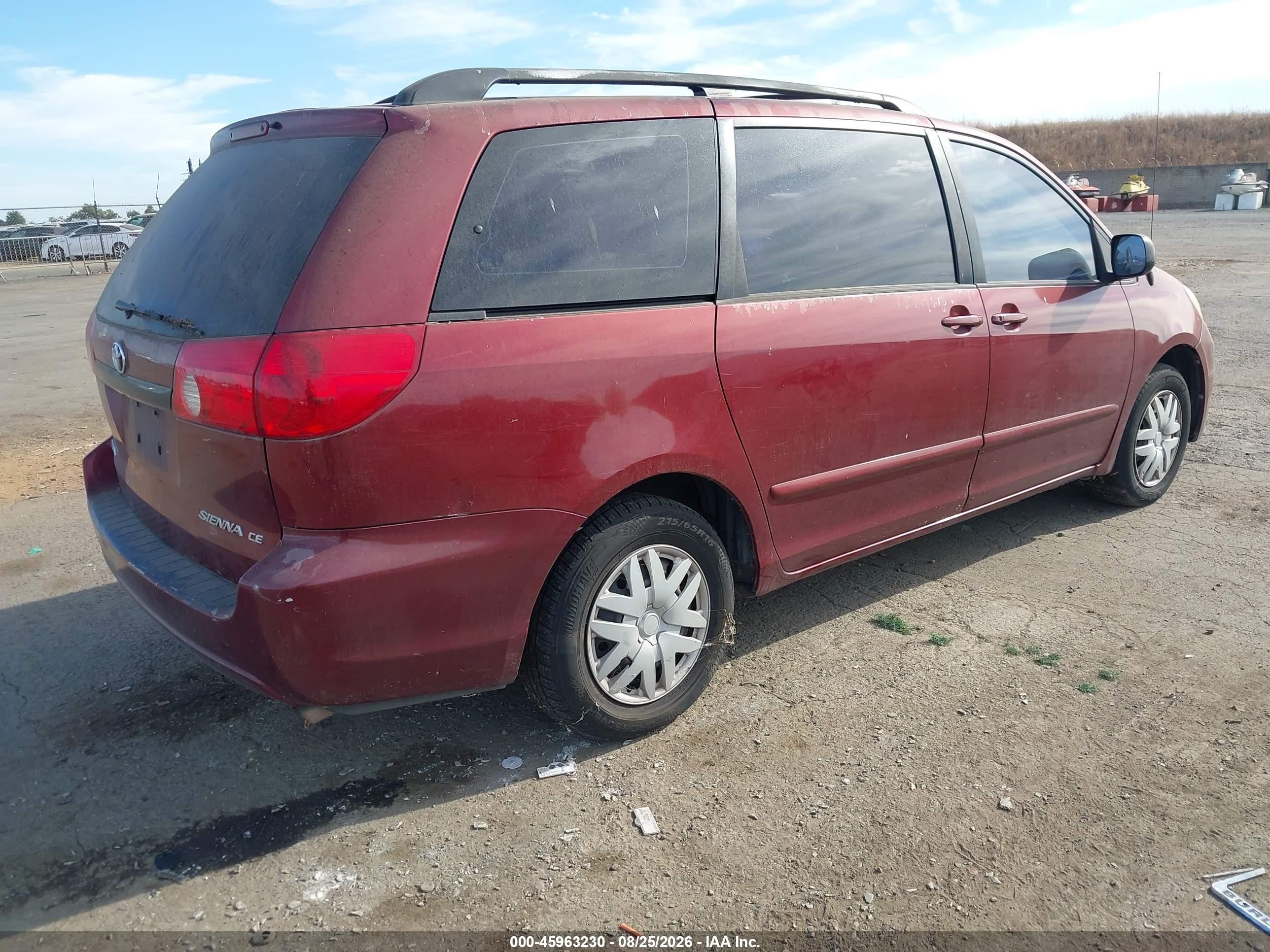 2007 Toyota Sienna Ce Burgundy vin: 5TDZK23C97S010374