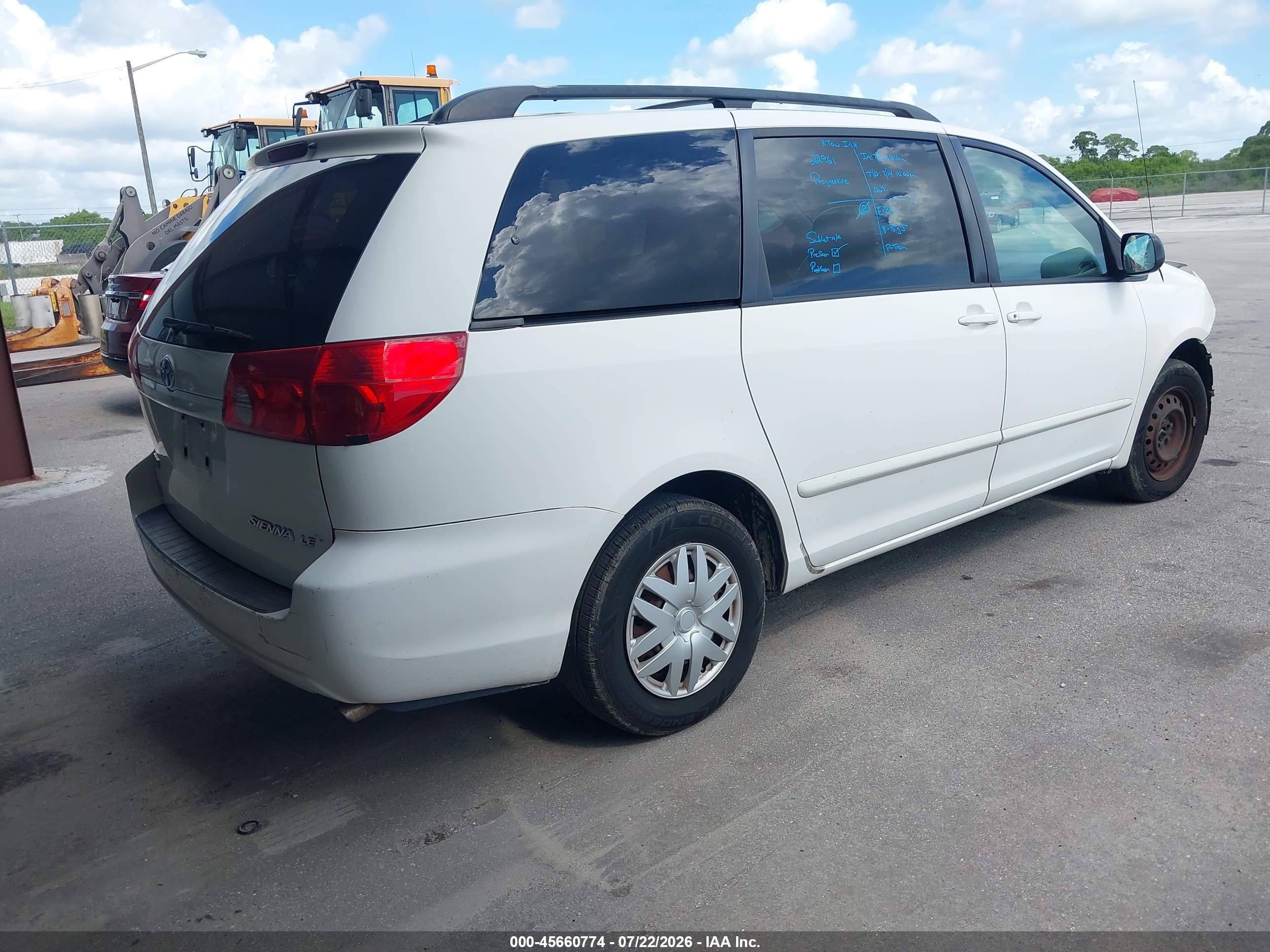 2008 Toyota Sienna Le White vin: 5TDZK23C98S222712