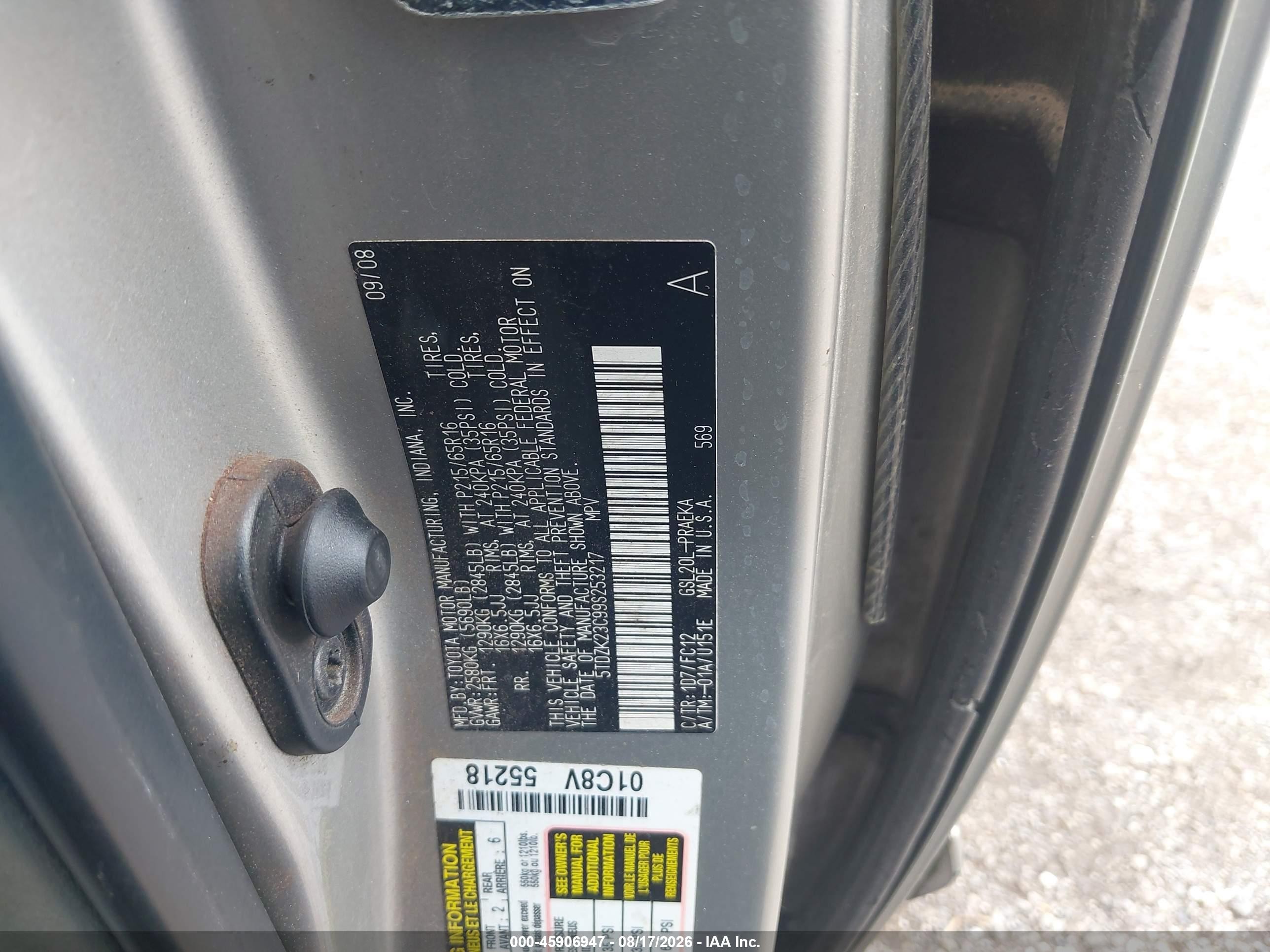 2009 Toyota Sienna Le Gray vin: 5TDZK23C99S253217