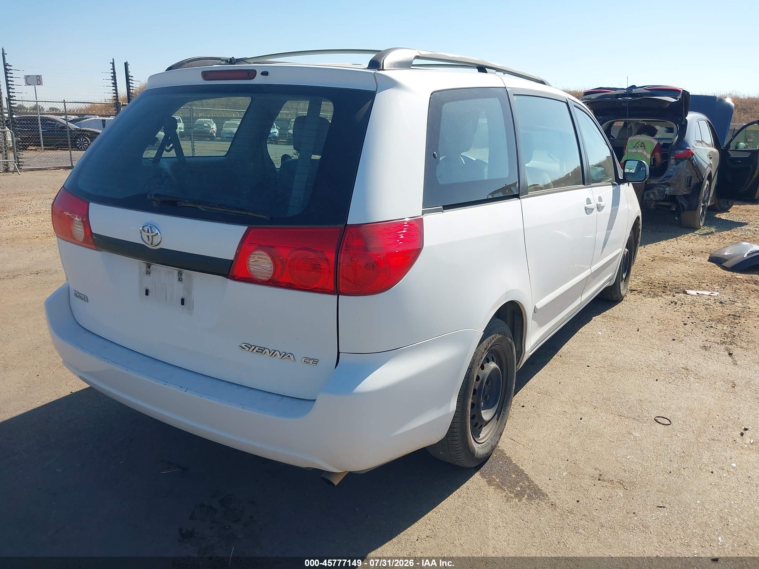 2007 Toyota Sienna Ce White vin: 5TDZK23CX7S091241