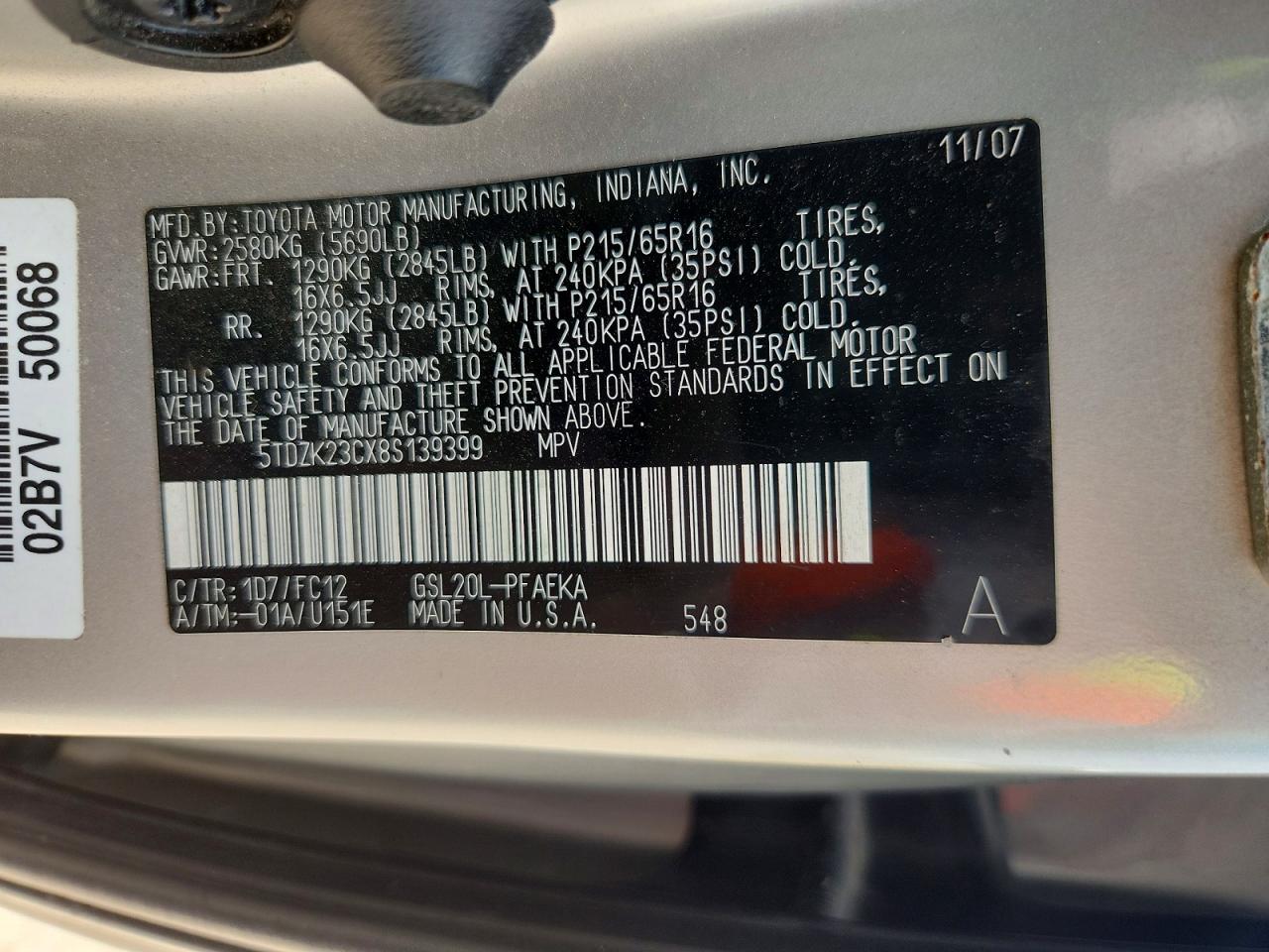 2008 Toyota Sienna Le 7-passenger Gold vin: 5TDZK23CX8S139399