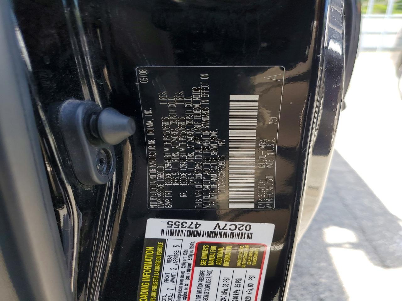 2008 Toyota Sienna Le 7-passenger Black vin: 5TDZK23CX8S209015