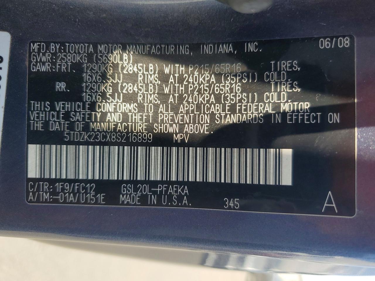 2008 Toyota Sienna Le 7-passenger Gray vin: 5TDZK23CX8S216899