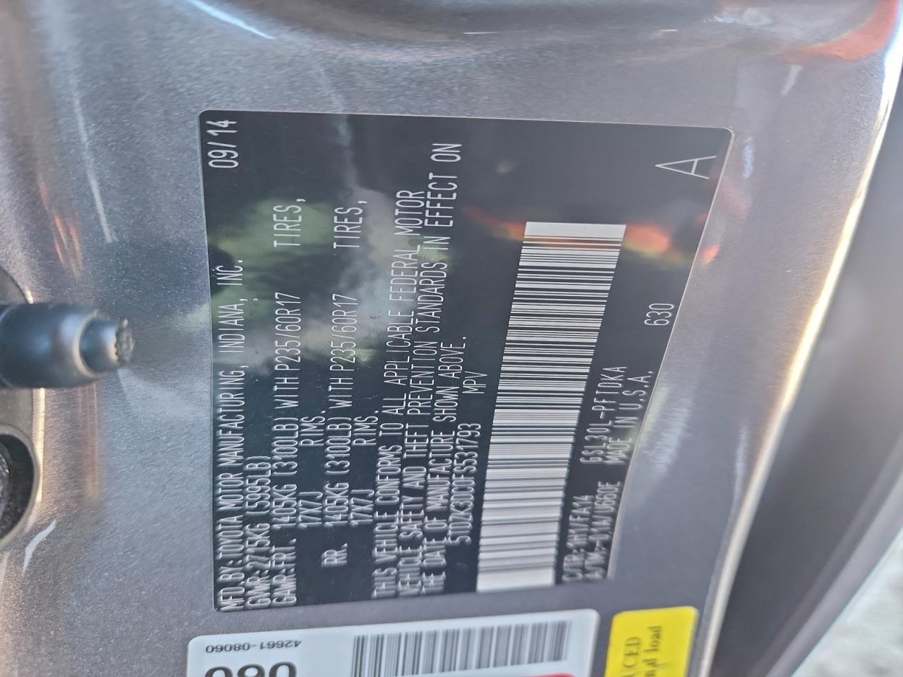 2015 Toyota Sienna Gray vin: 5TDZK3DC0FS531793