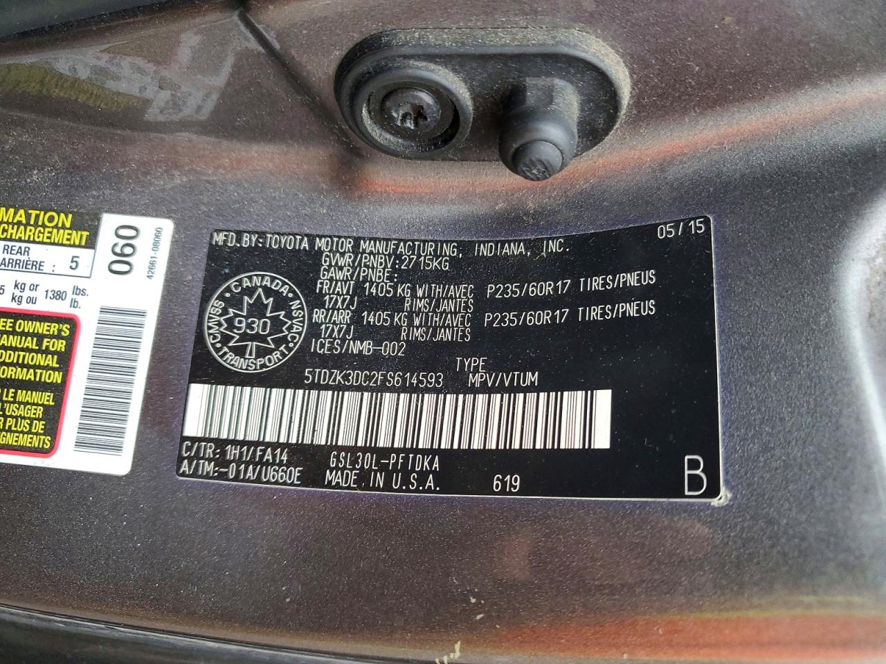 2015 Toyota Sienna L 7-passenger Gray vin: 5TDZK3DC2FS614593