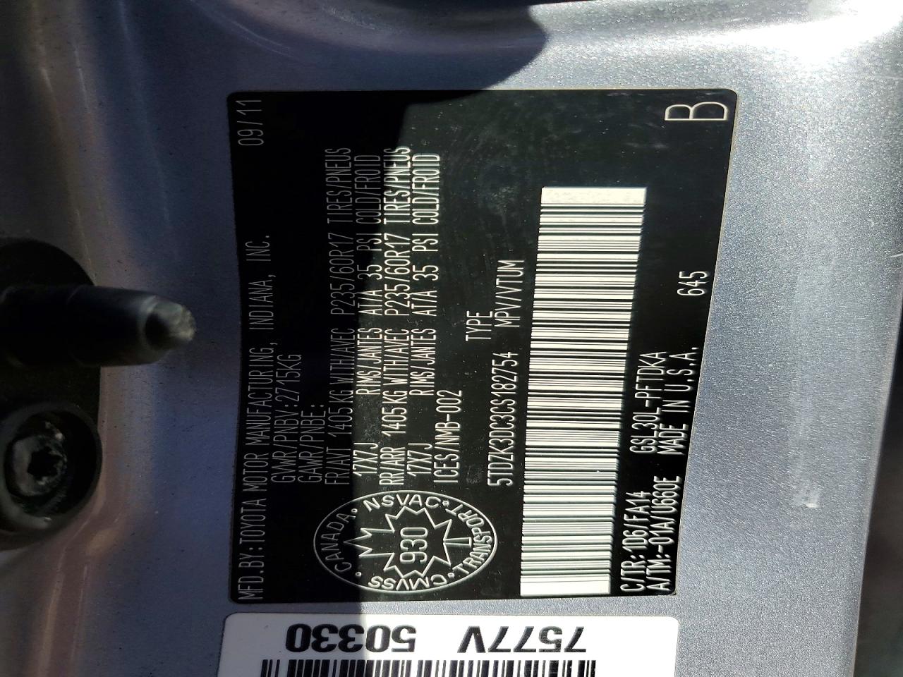 2012 Toyota Sienna Base 7-passenger Silver vin: 5TDZK3DC3CS182754