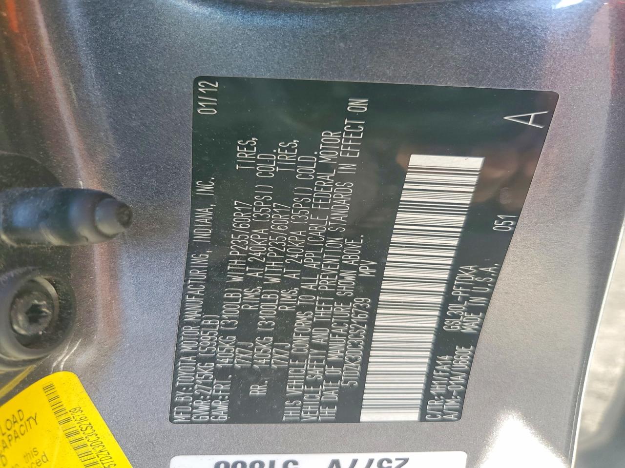 2012 Toyota Sienna Base 7-passenger Gray vin: 5TDZK3DC3CS216739