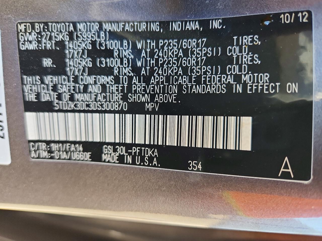 2013 Toyota Sienna L 7-passenger Gray vin: 5TDZK3DC3DS300870
