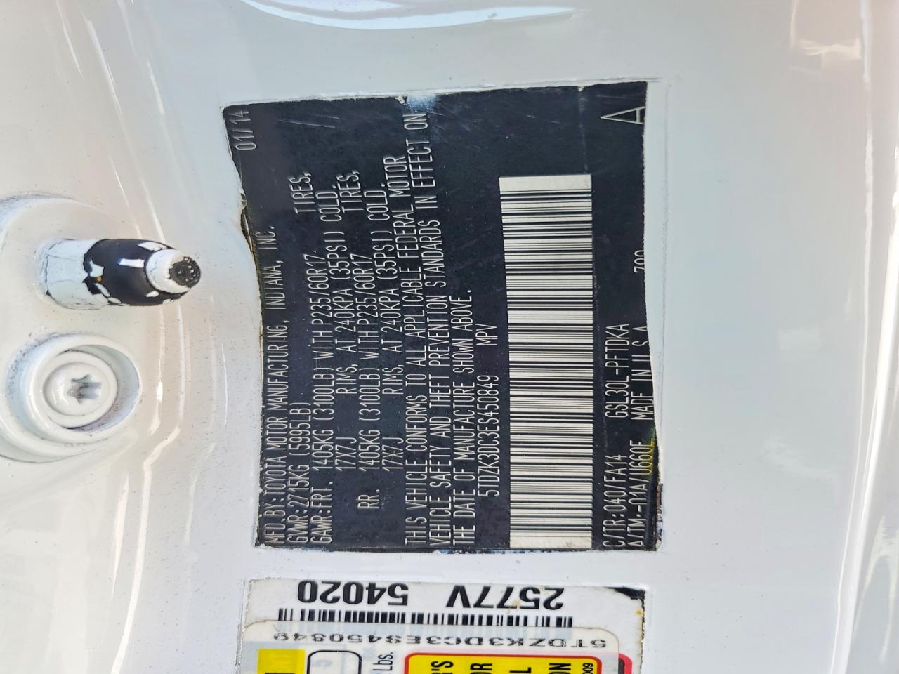 2014 Toyota Sienna L 7-passenger Белый vin: 5TDZK3DC3ES450849