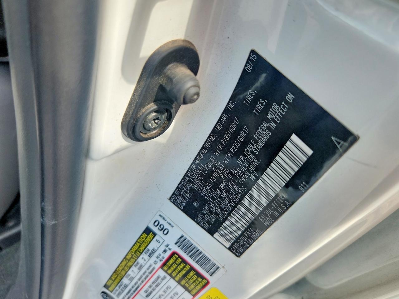 2015 Toyota Sienna L 7-passenger Белый vin: 5TDZK3DC4FS644176