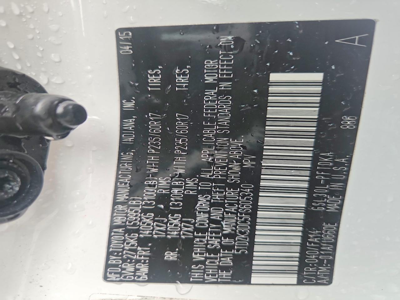 2015 Toyota Sienna L 7-passenger White vin: 5TDZK3DC5FS605340