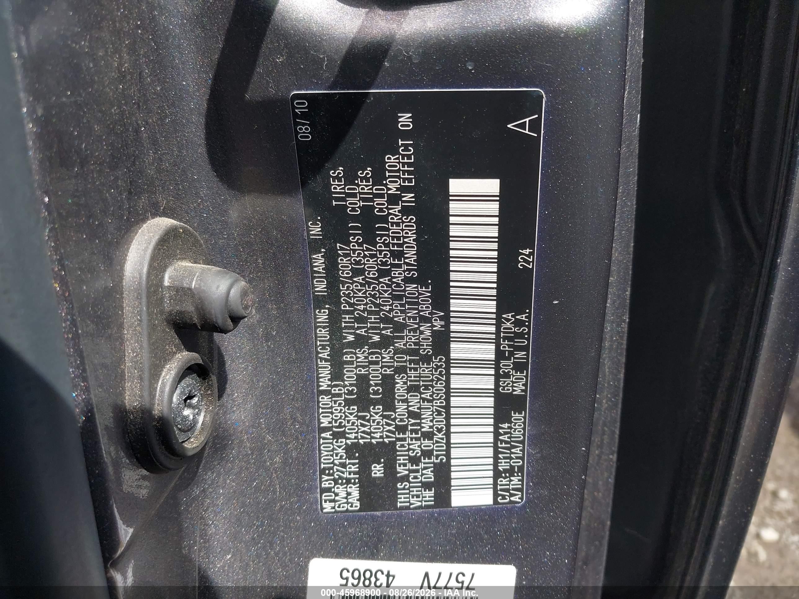 2011 Toyota Sienna Base V6 Gray vin: 5TDZK3DC7BS062535