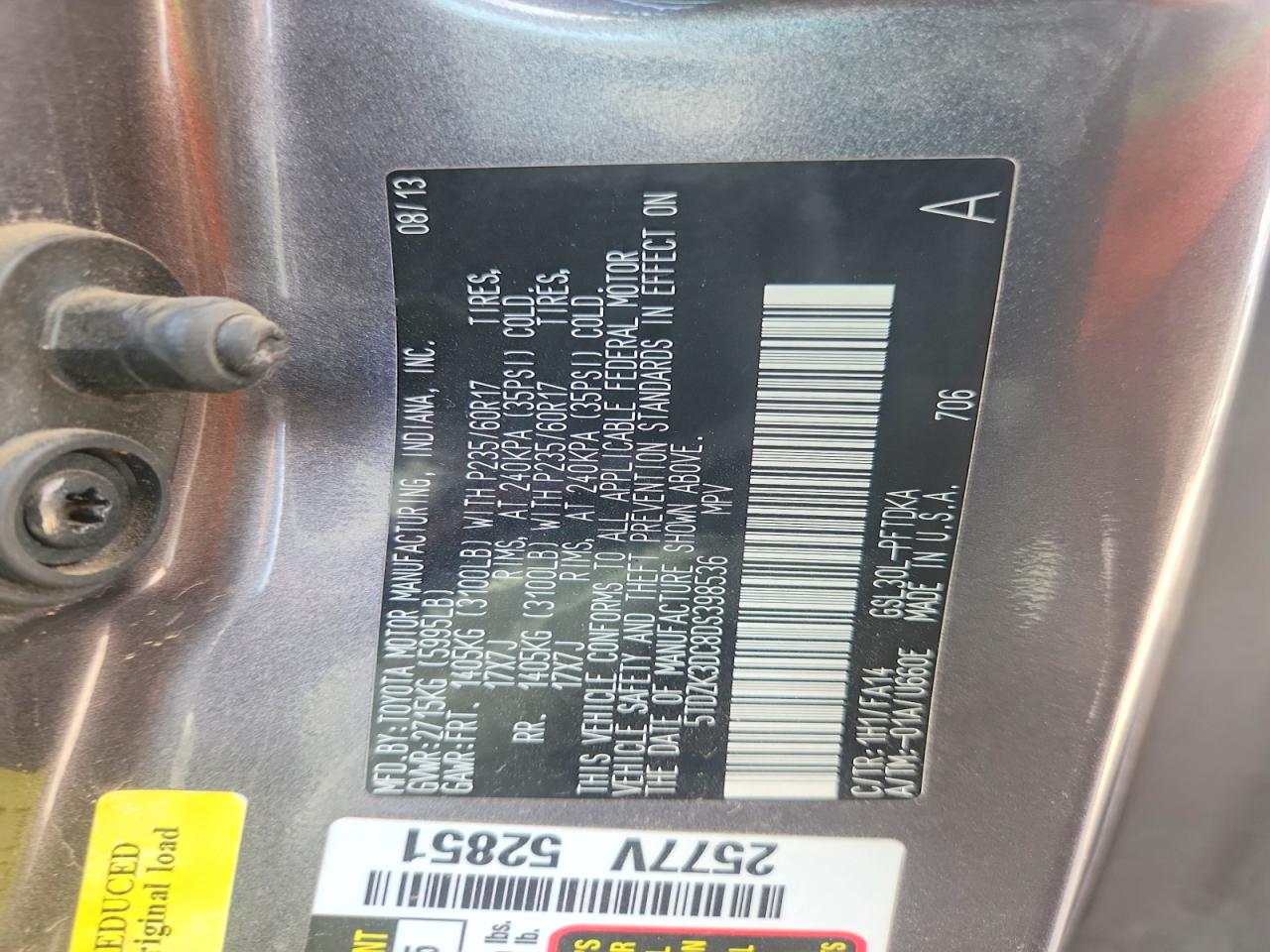 2013 Toyota Sienna L 7-passenger Gray vin: 5TDZK3DC8DS398536