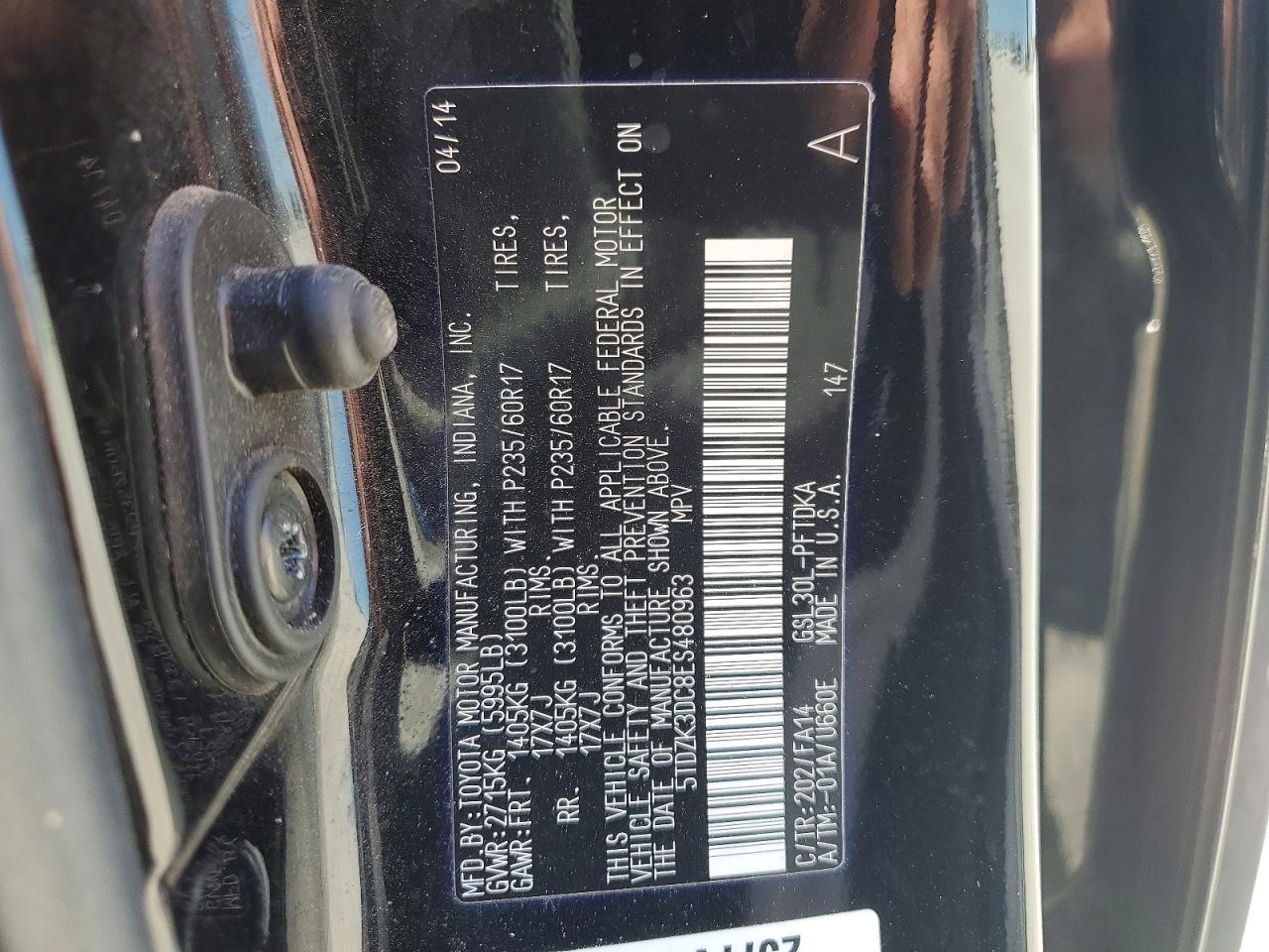 2014 Toyota Sienna L 7-passenger Black vin: 5TDZK3DC8ES480963