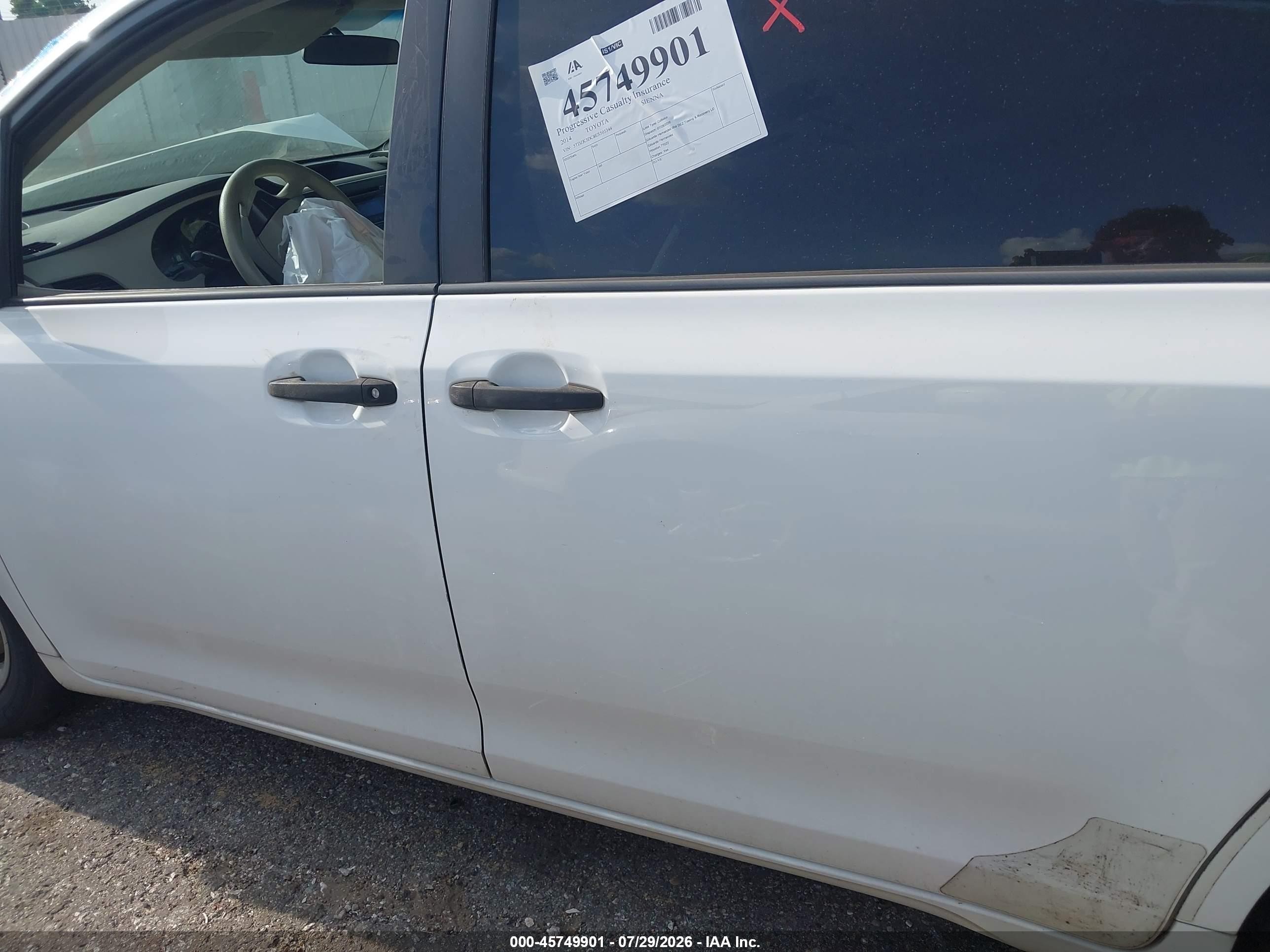 2014 Toyota Sienna L V6 7 Passenger Белый vin: 5TDZK3DC8ES505344