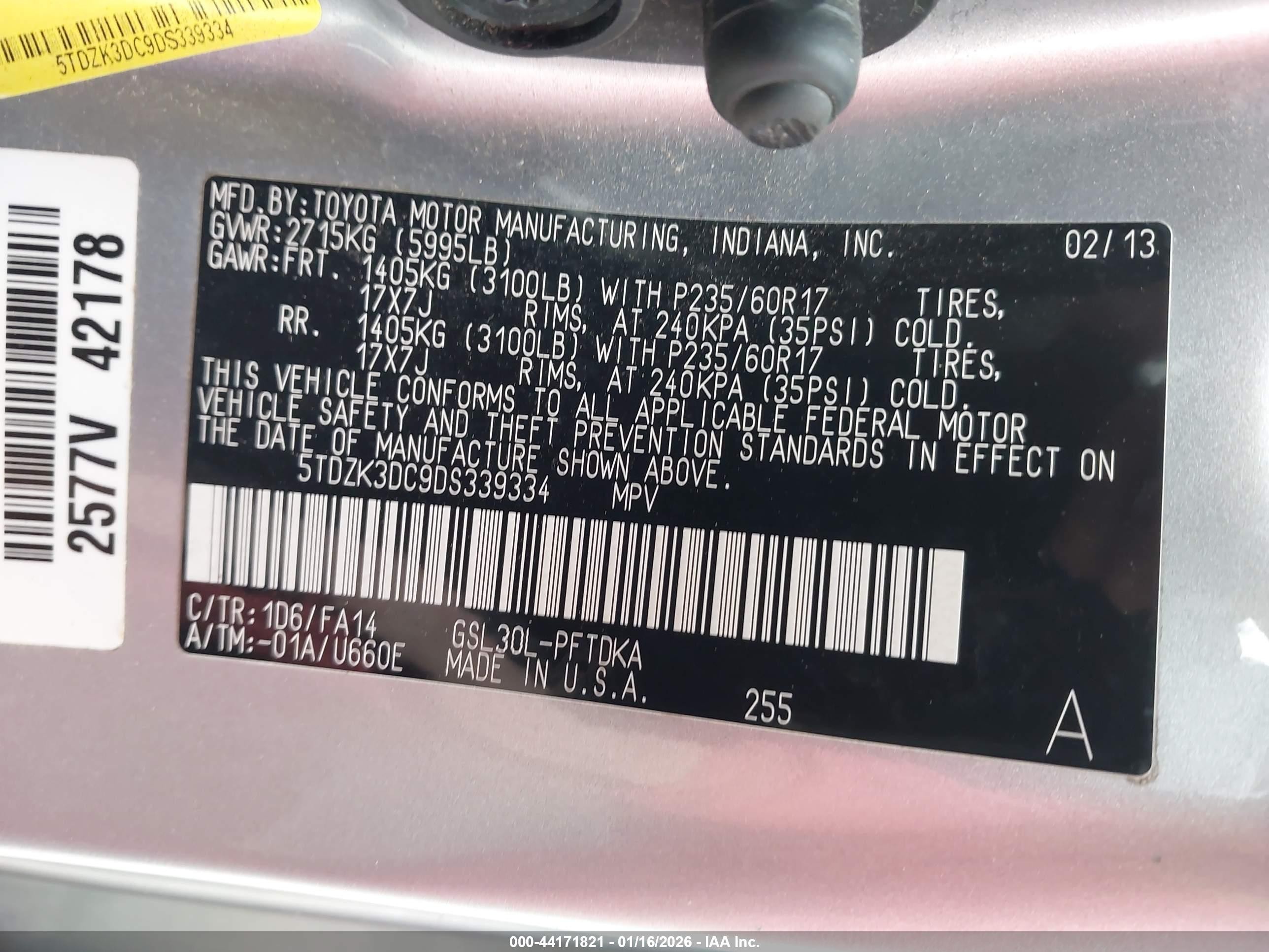 2013 Toyota Sienna L V6 7 Passenger Серебряный vin: 5TDZK3DC9DS339334