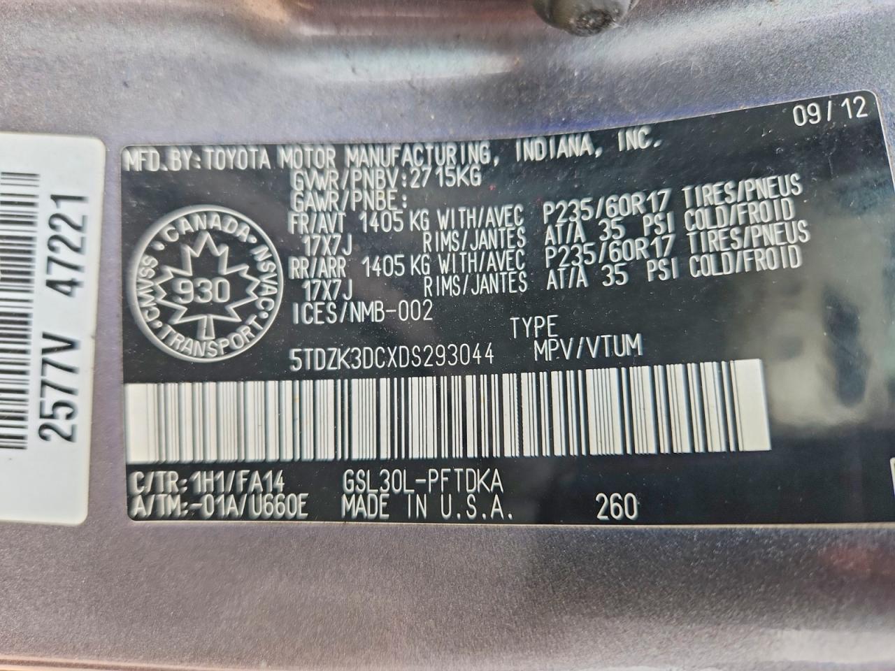 2013 Toyota Sienna L 7-passenger Серый vin: 5TDZK3DCXDS293044