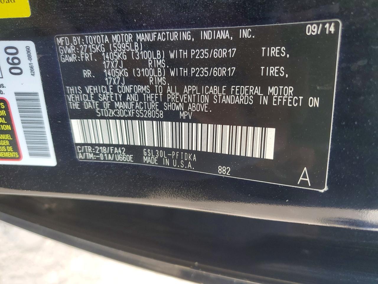 2015 Toyota Sienna L 7-passenger Black vin: 5TDZK3DCXFS528058