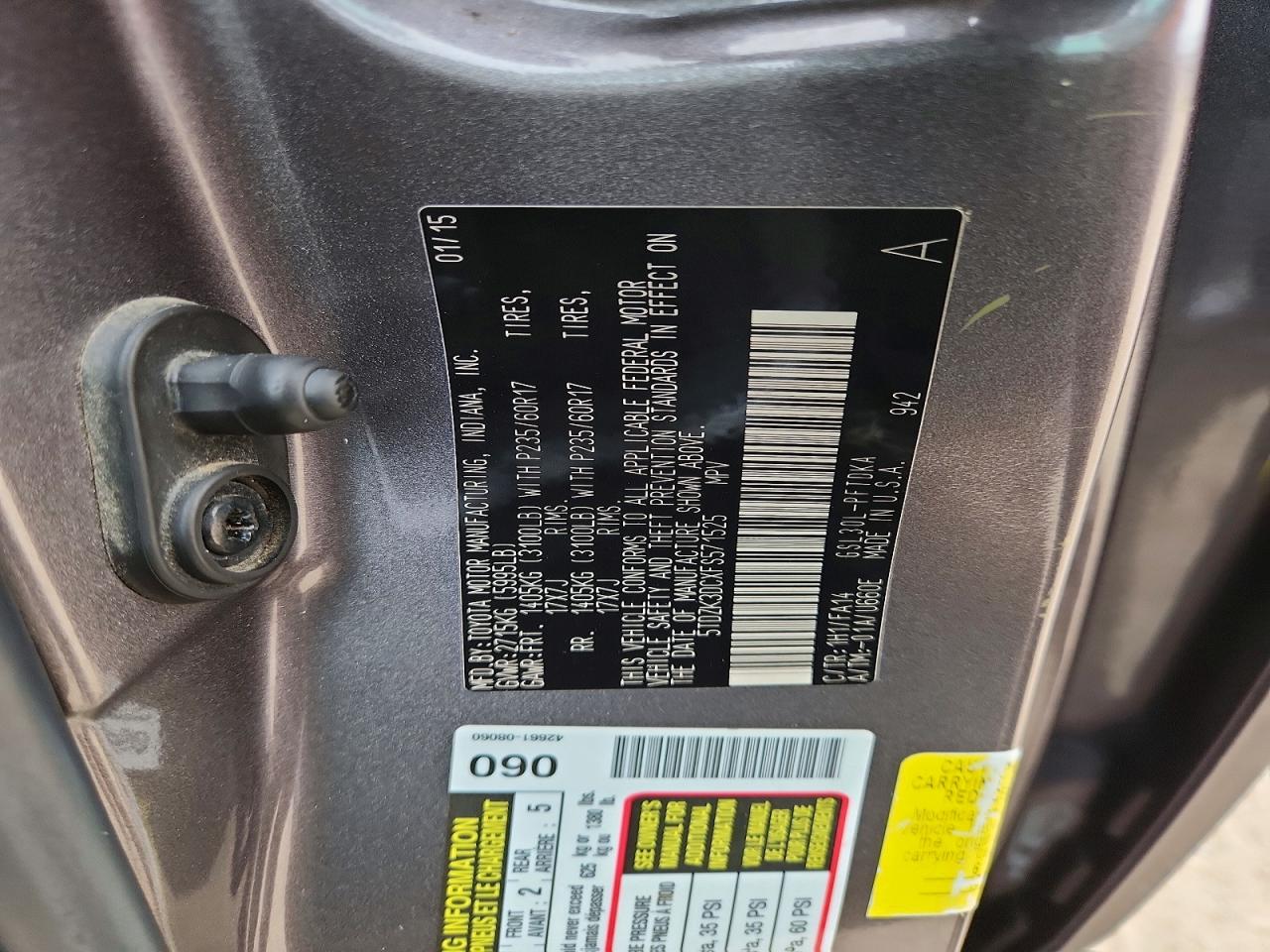 2015 Toyota Sienna L 7-passenger Gray vin: 5TDZK3DCXFS571525