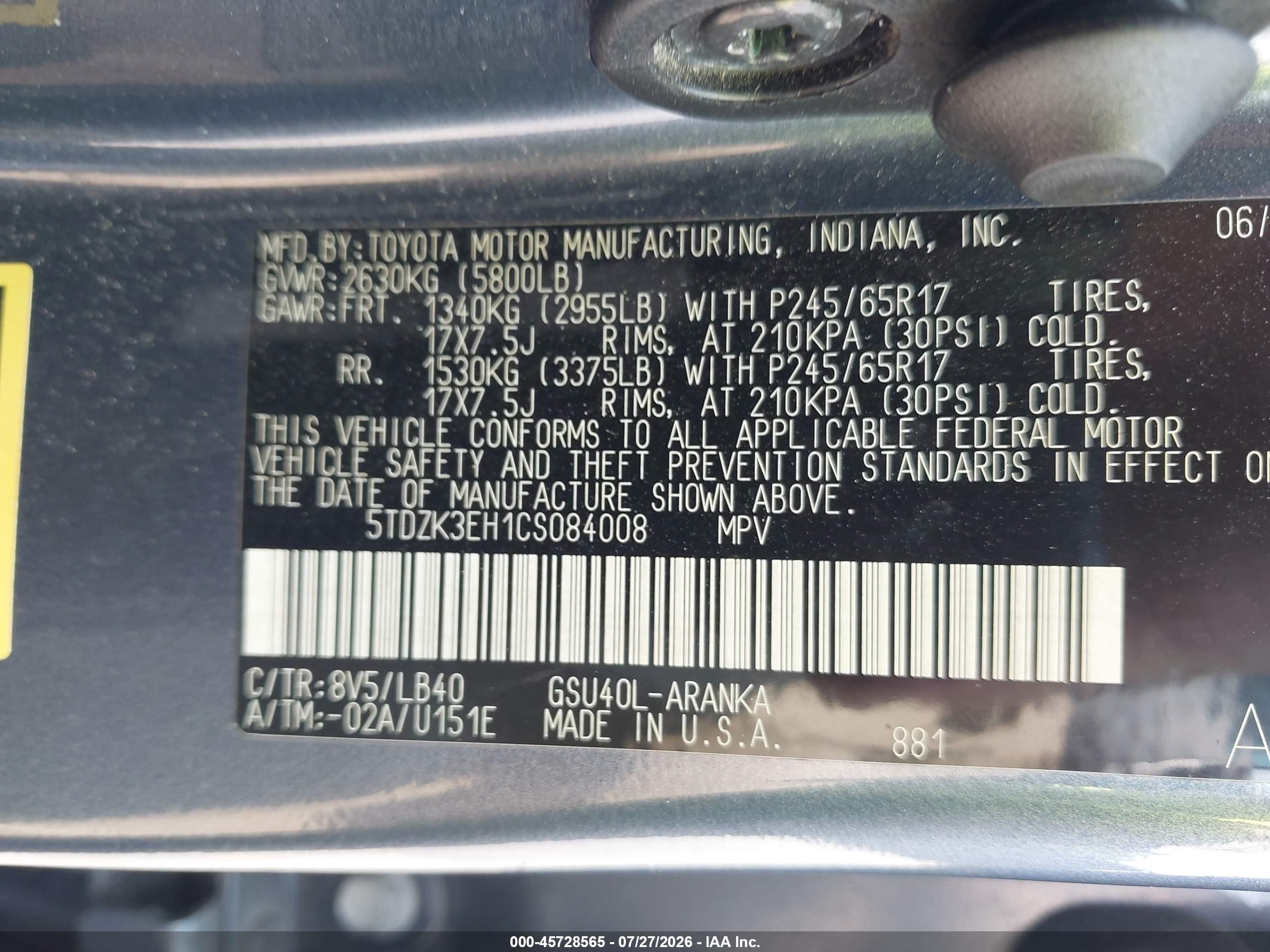 2012 Toyota Highlander Se V6 Blue vin: 5TDZK3EH1CS084008