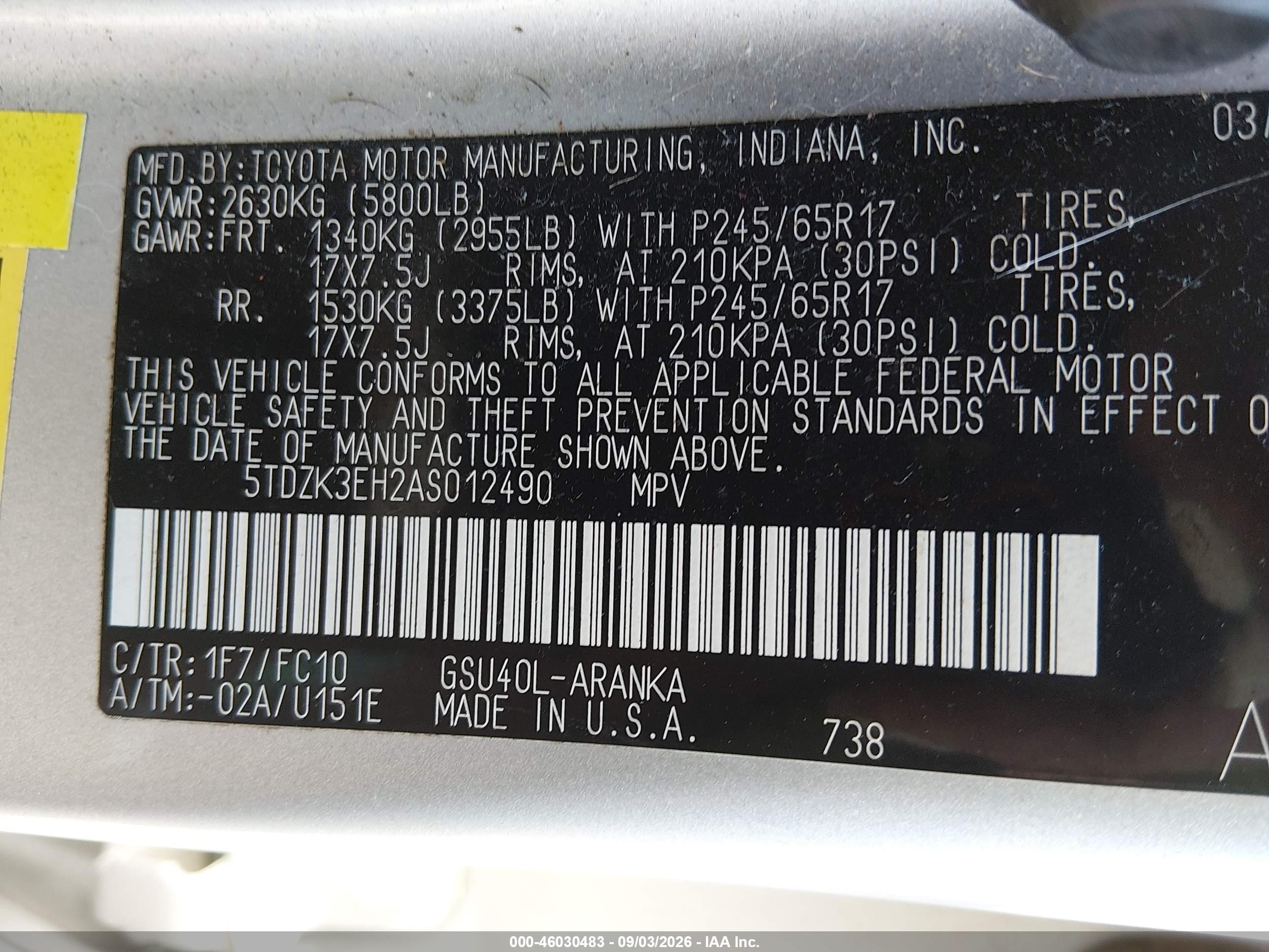 2010 Toyota Highlander Base V6 Silver vin: 5TDZK3EH2AS012490