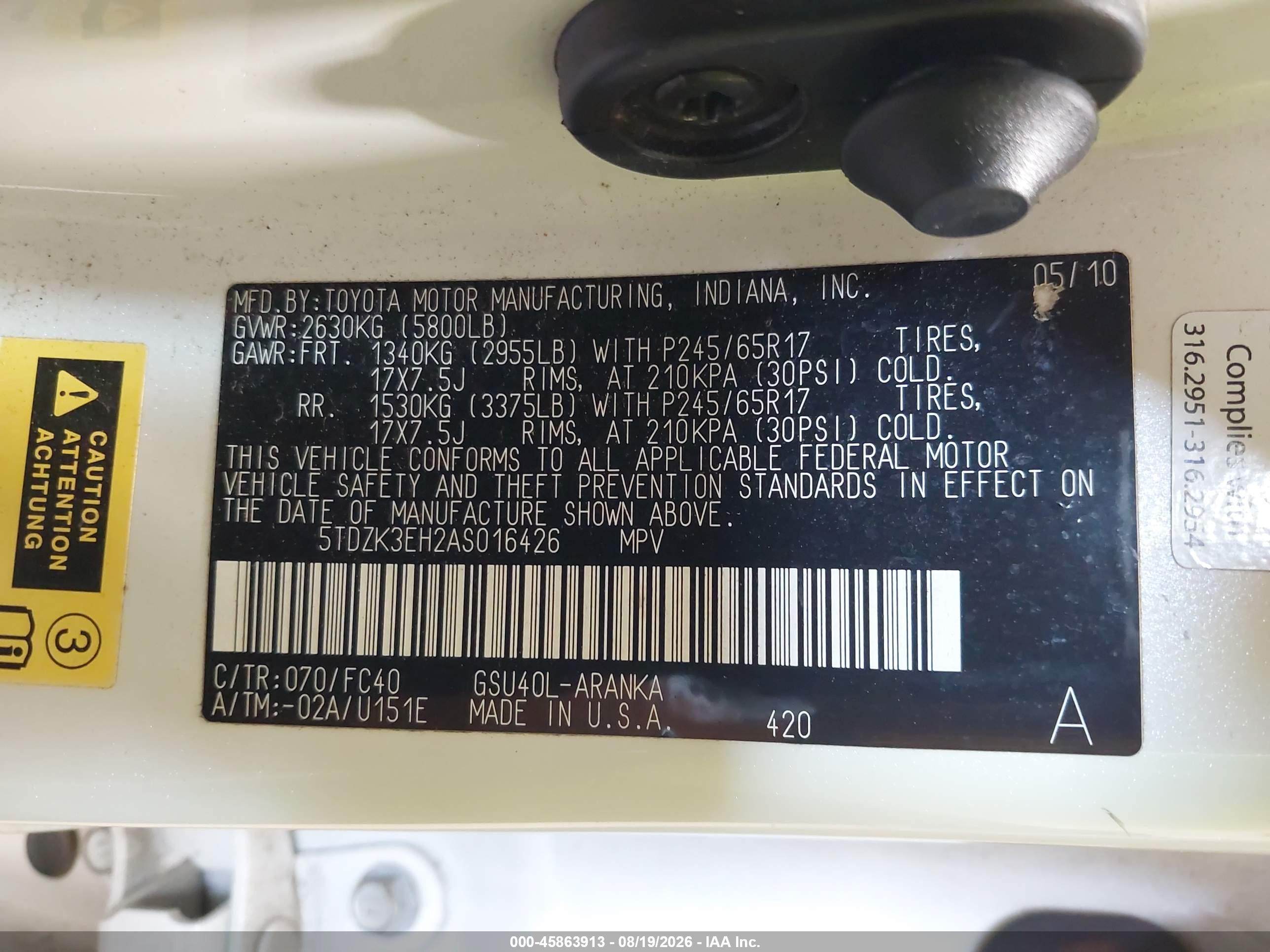 2010 Toyota Highlander Base V6 White vin: 5TDZK3EH2AS016426