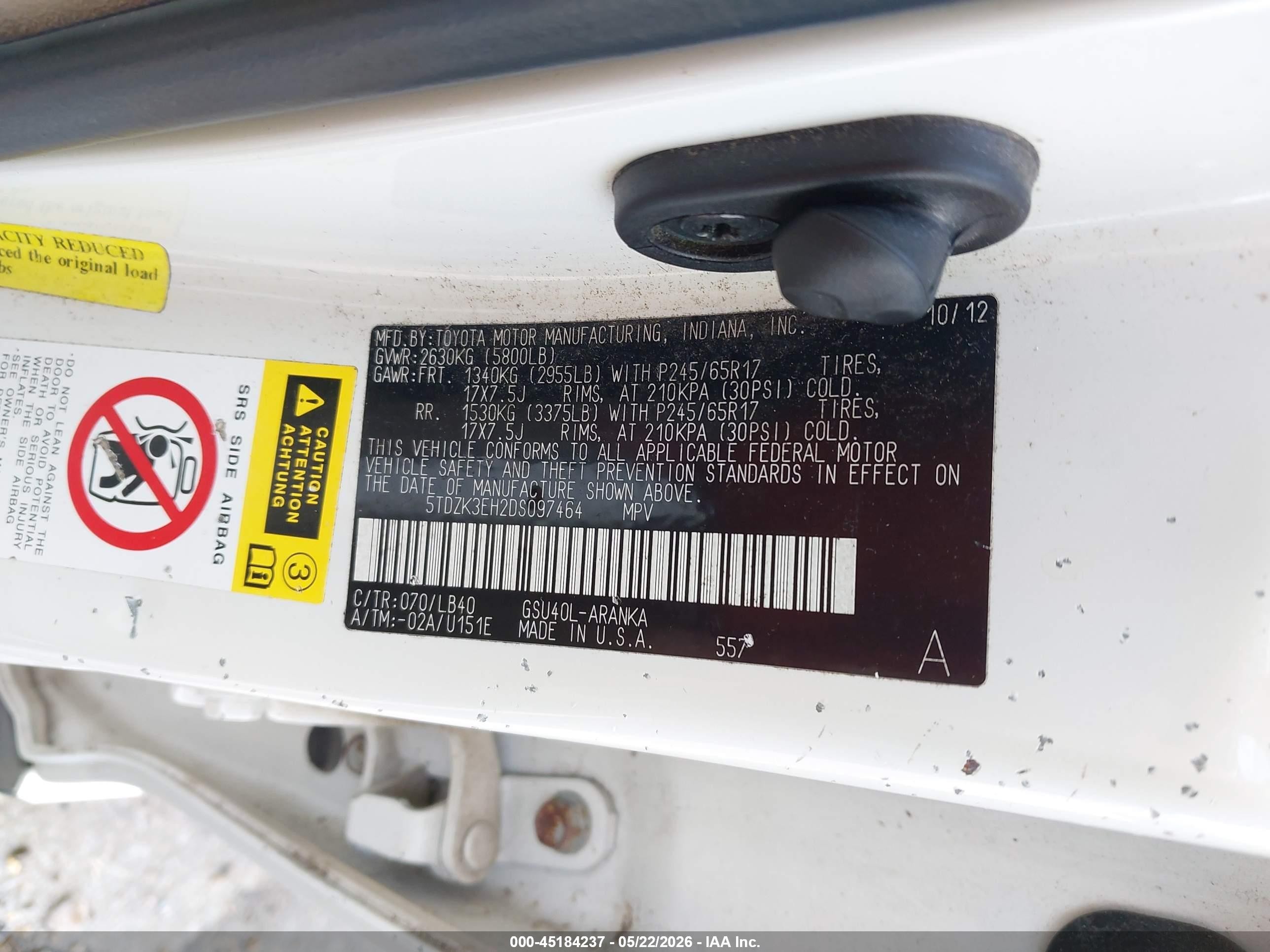 2013 Toyota Highlander Se V6 Белый vin: 5TDZK3EH2DS097464