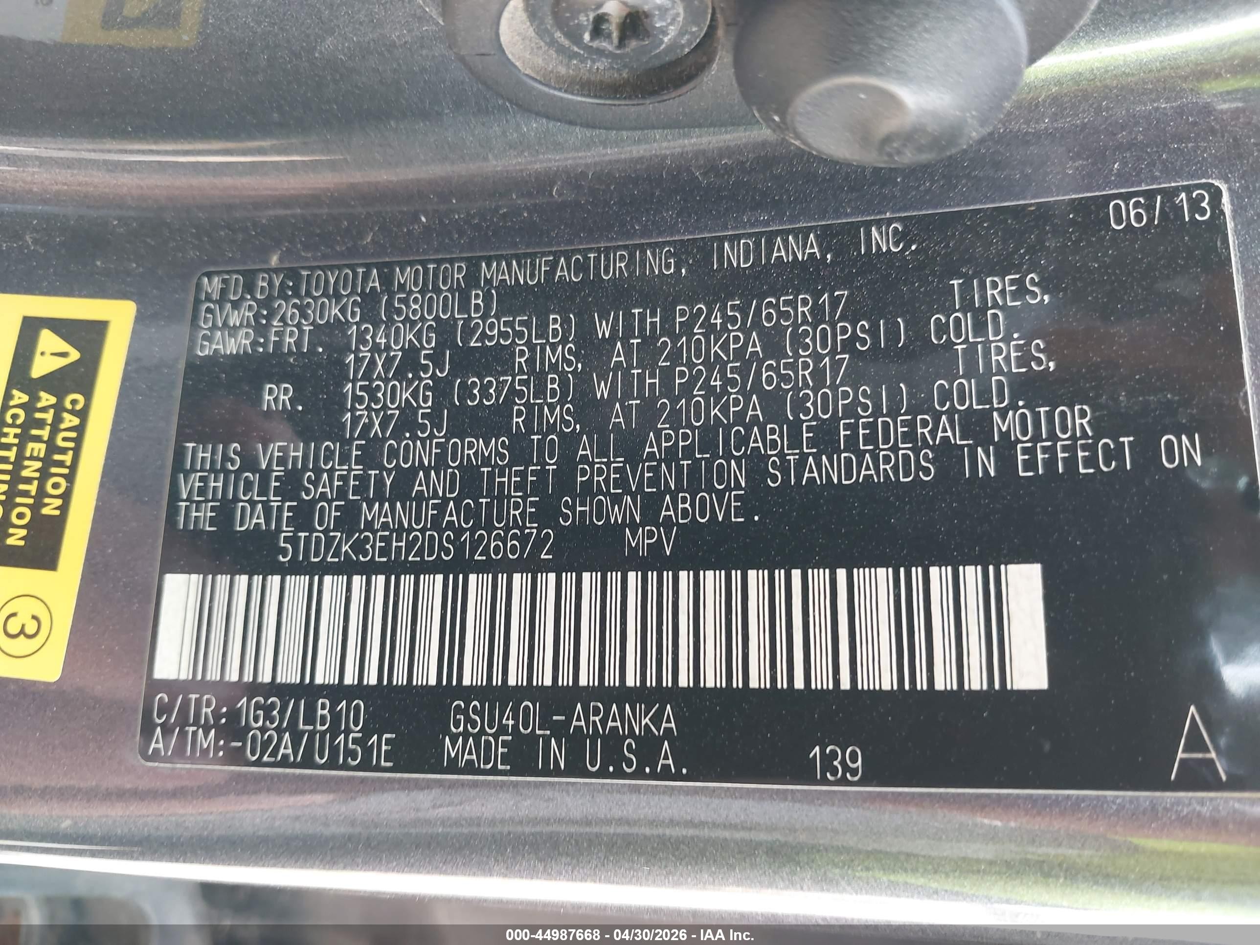 2013 Toyota Highlander Se V6 Gray vin: 5TDZK3EH2DS126672