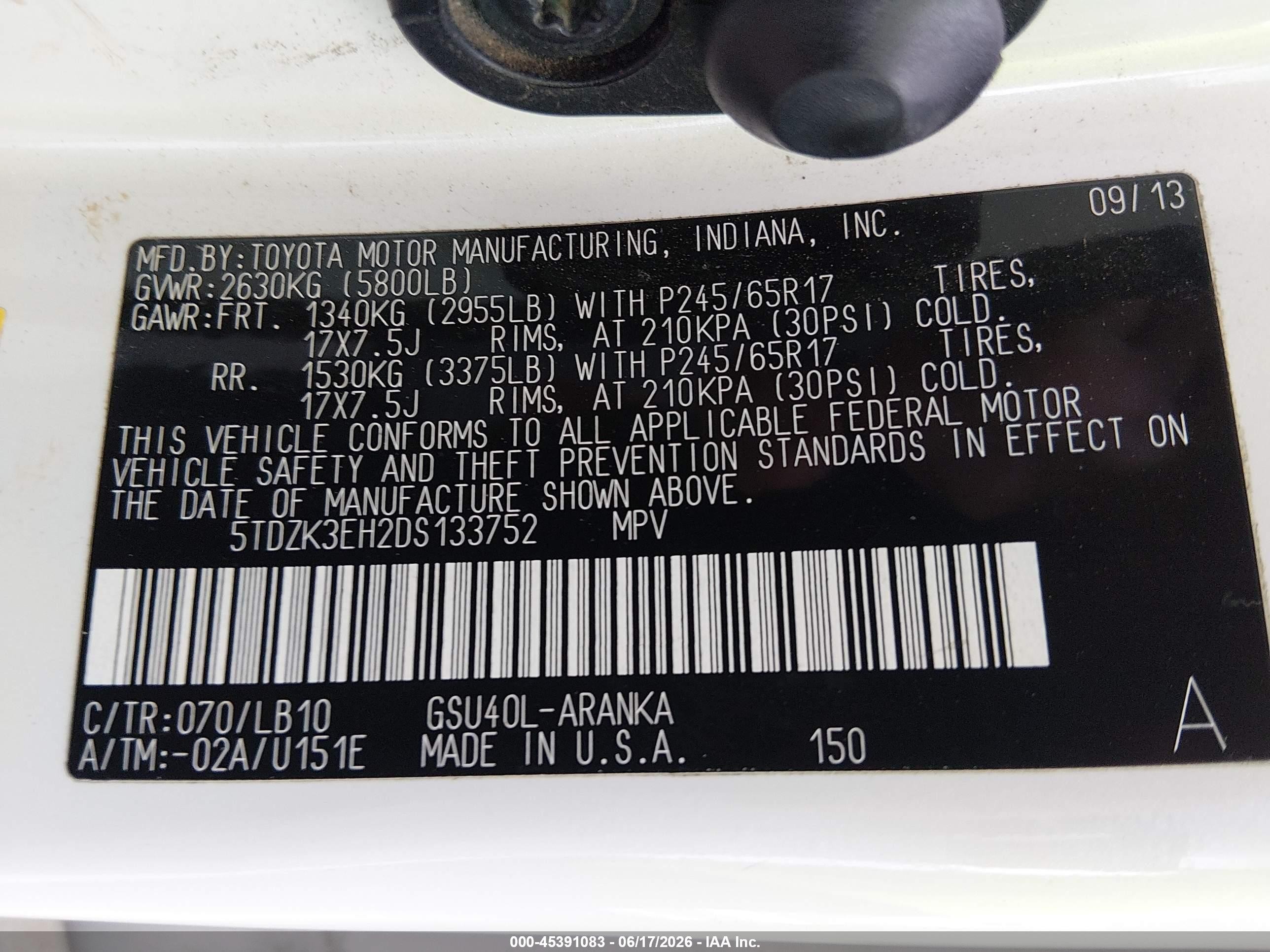 2013 Toyota Highlander Se V6 Белый vin: 5TDZK3EH2DS133752