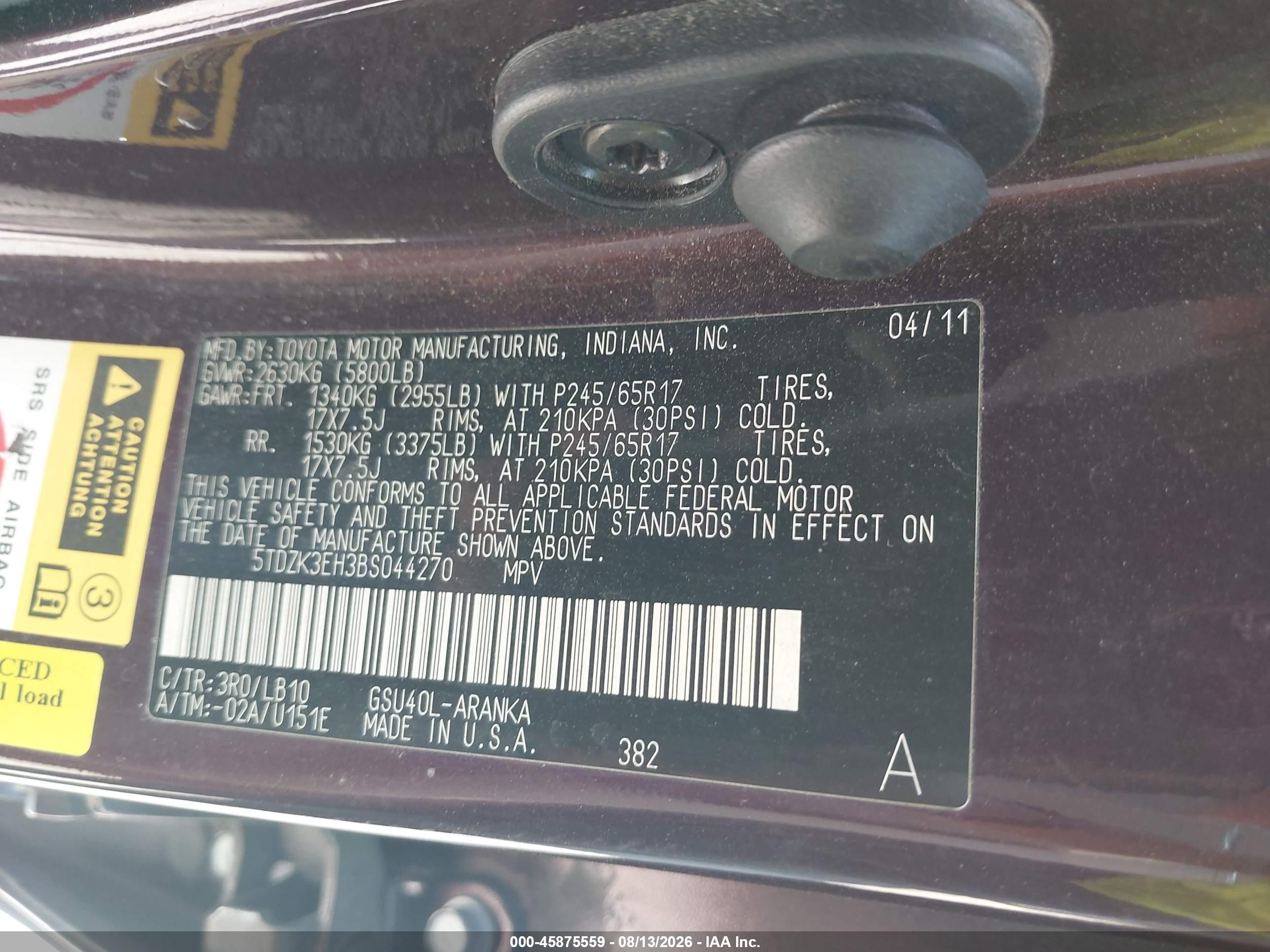 2011 Toyota Highlander Se V6 Burgundy vin: 5TDZK3EH3BS044270