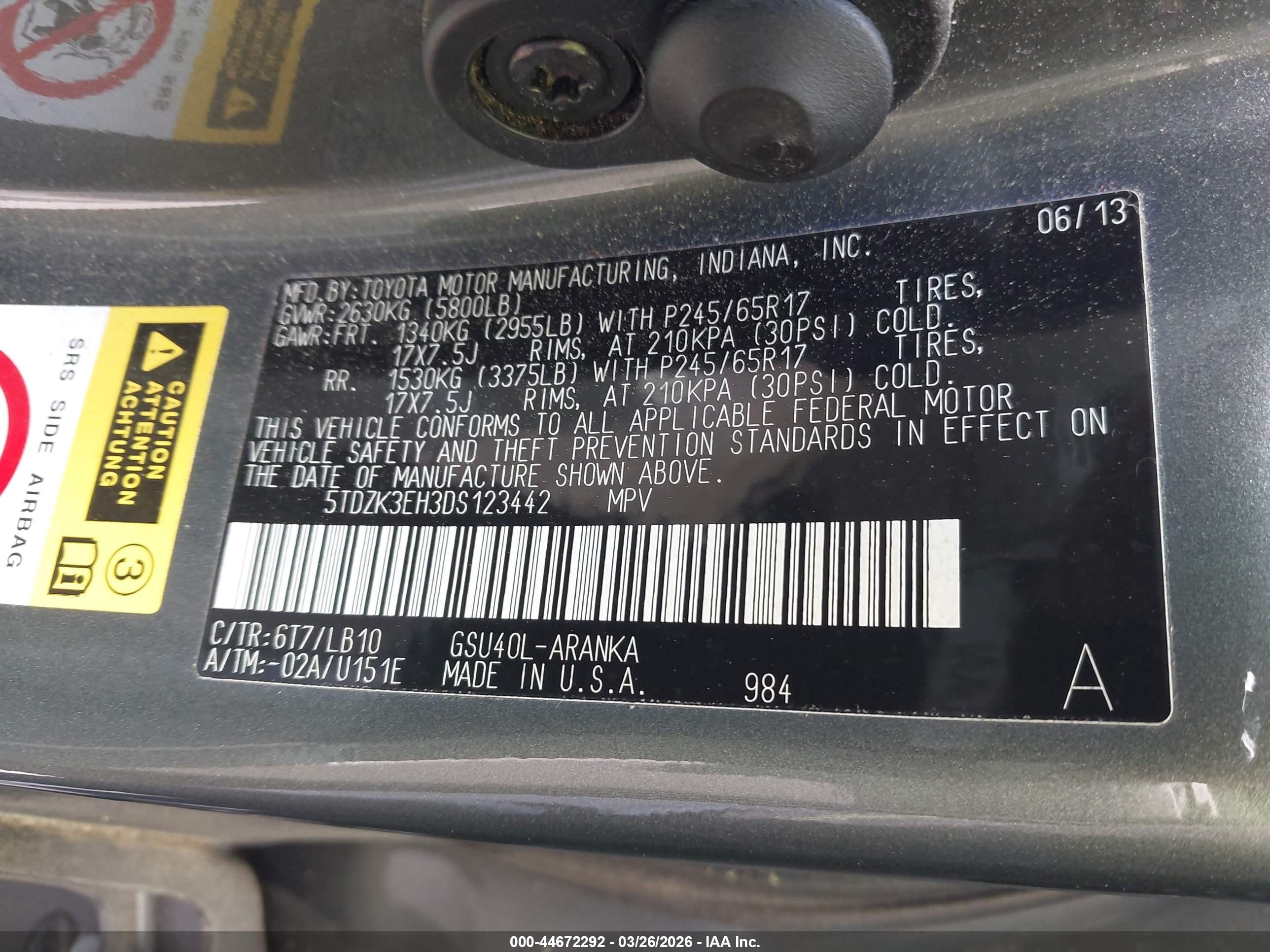 2013 Toyota Highlander Se V6 Gray vin: 5TDZK3EH3DS123442
