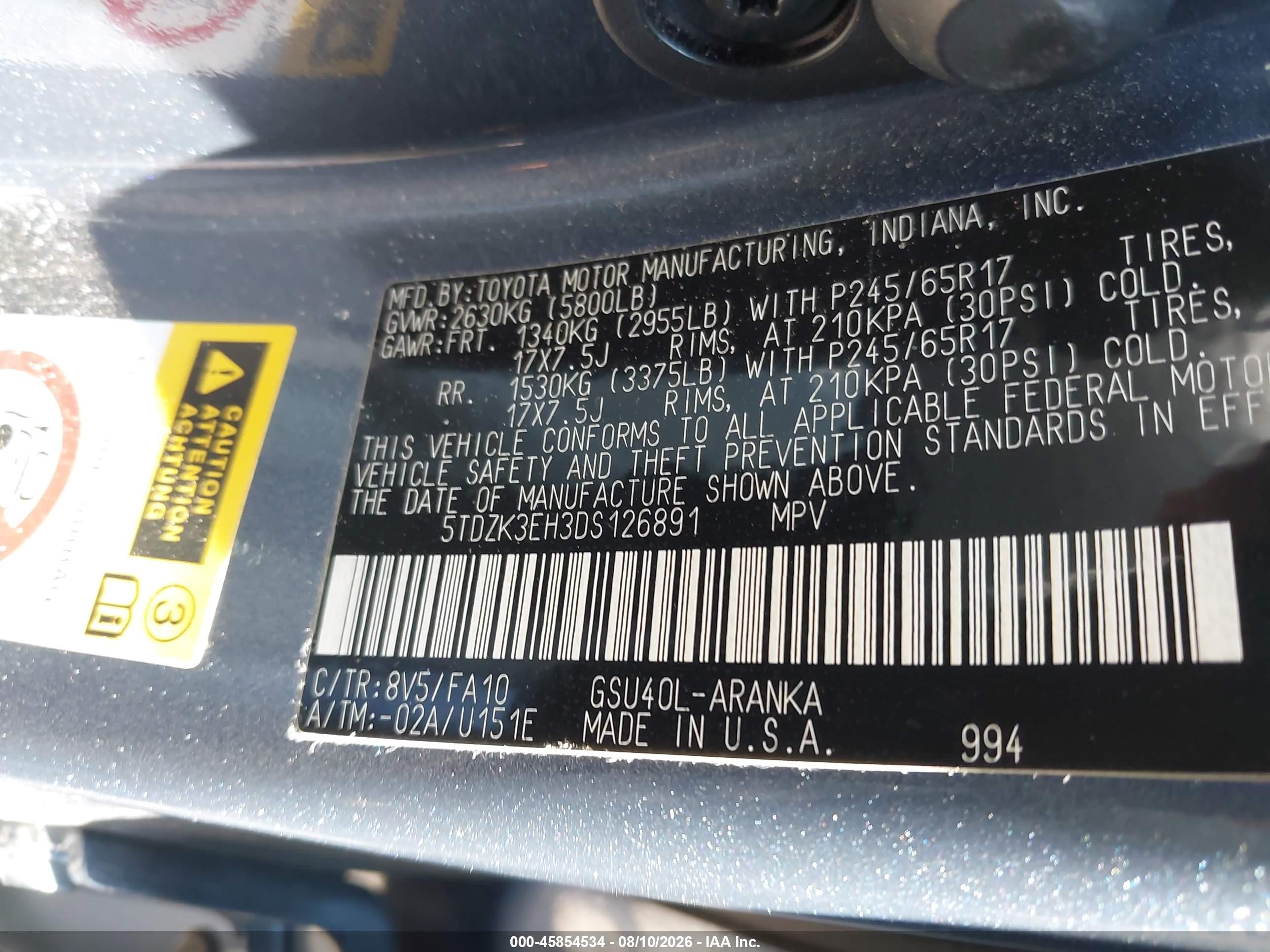 2013 Toyota Highlander Base Plus V6 Blue vin: 5TDZK3EH3DS126891