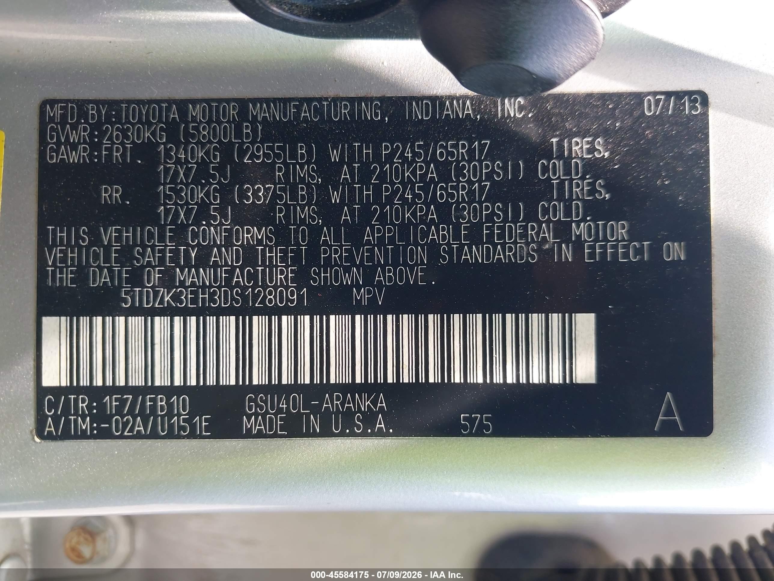 2013 Toyota Highlander Base V6 Silver vin: 5TDZK3EH3DS128091