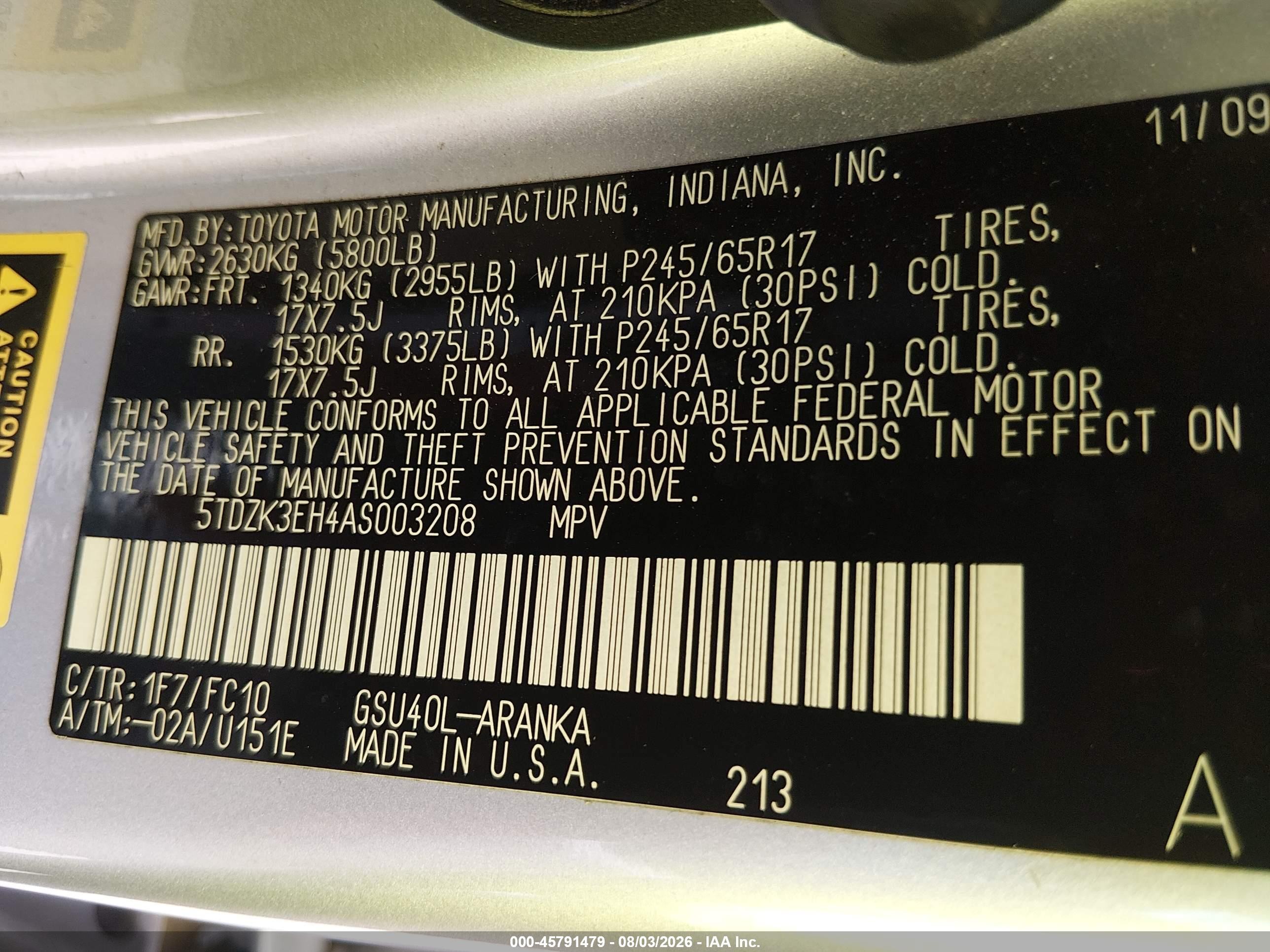2010 Toyota Highlander Base V6 Silver vin: 5TDZK3EH4AS003208