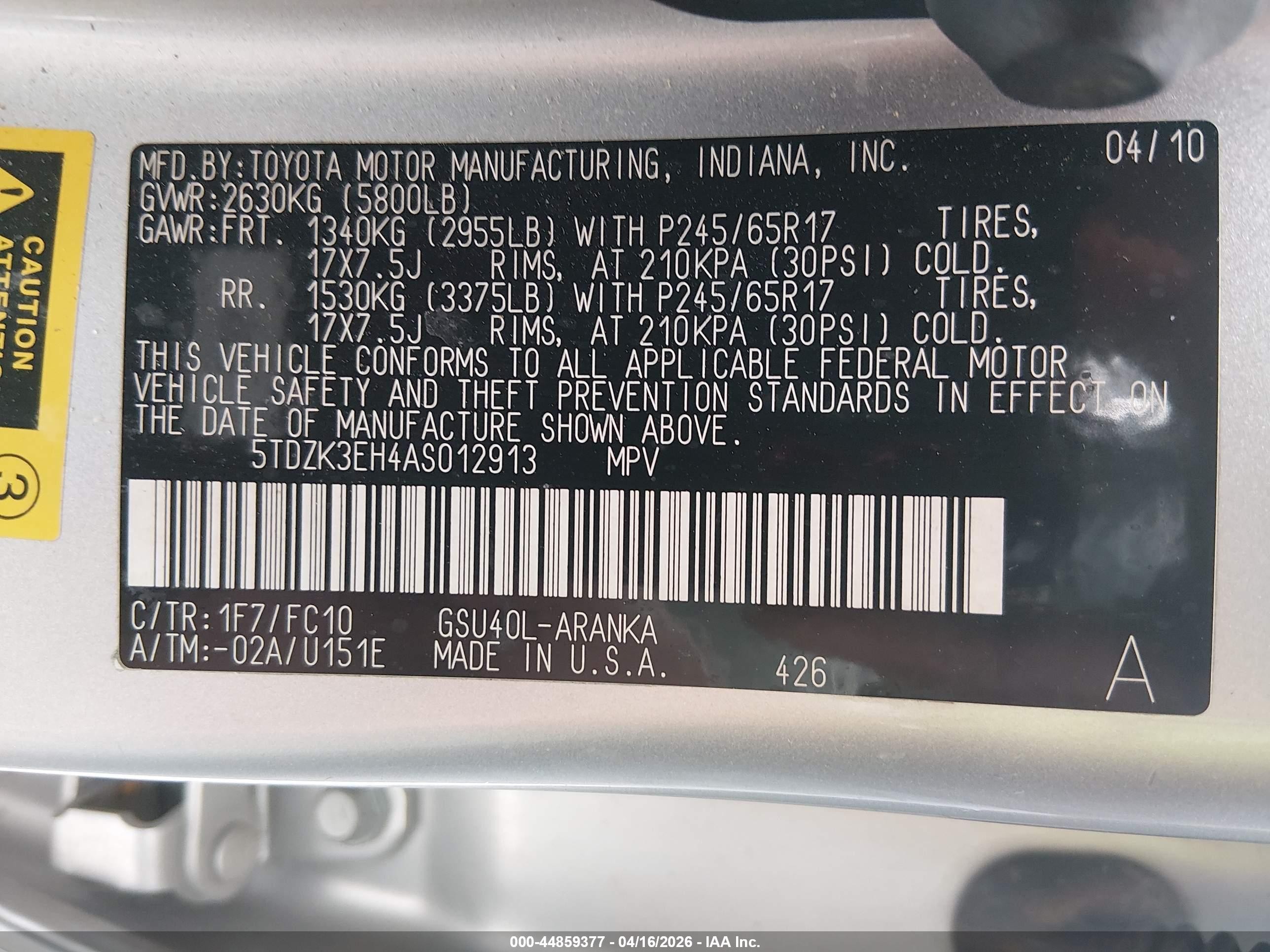 2010 Toyota Highlander Base V6 Silver vin: 5TDZK3EH4AS012913
