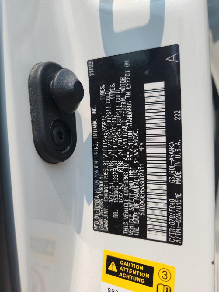 2010 Toyota Highlander White vin: 5TDZK3EH5AS002911