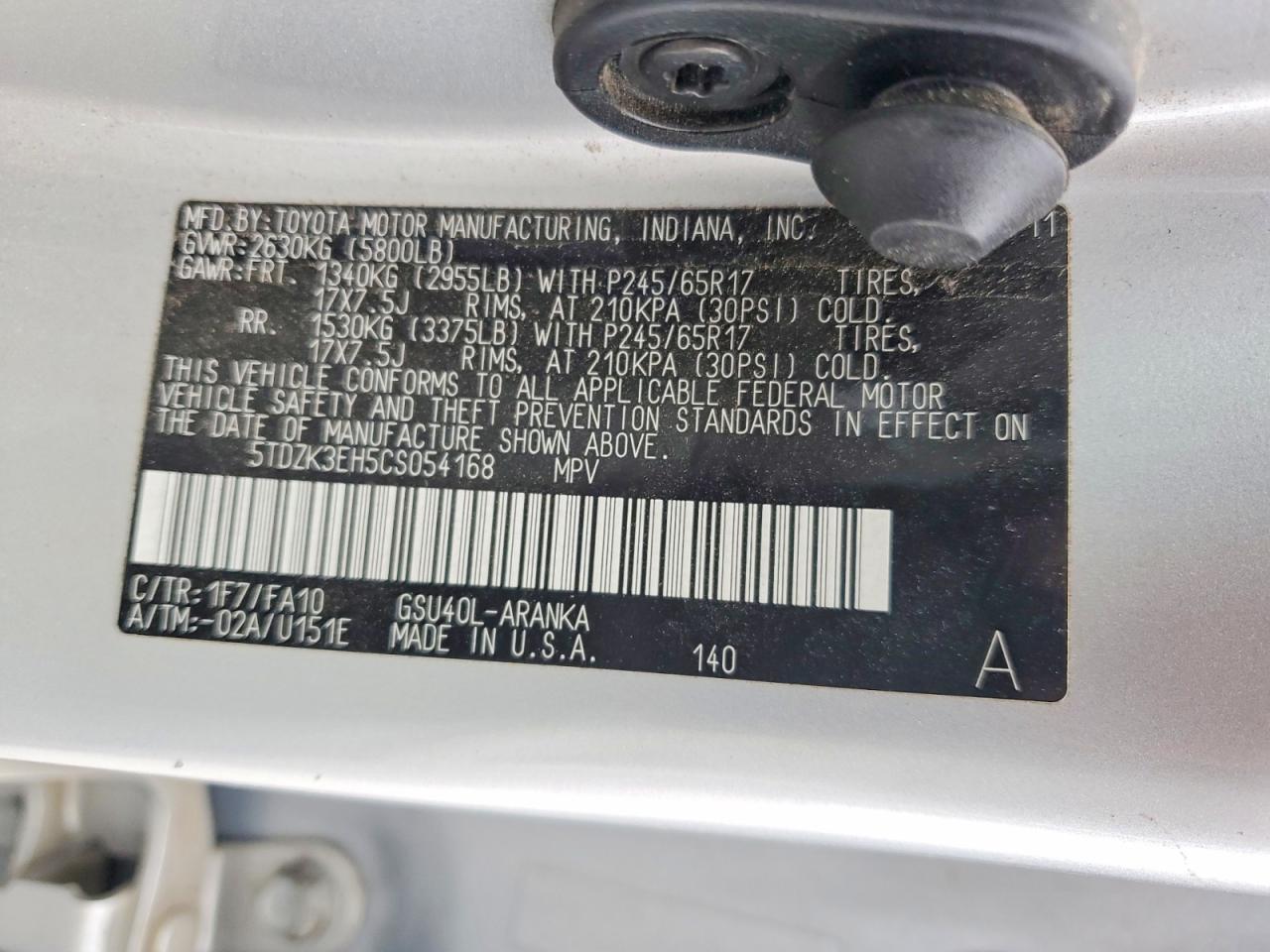 2012 Toyota Highlander Base Silver vin: 5TDZK3EH5CS054168