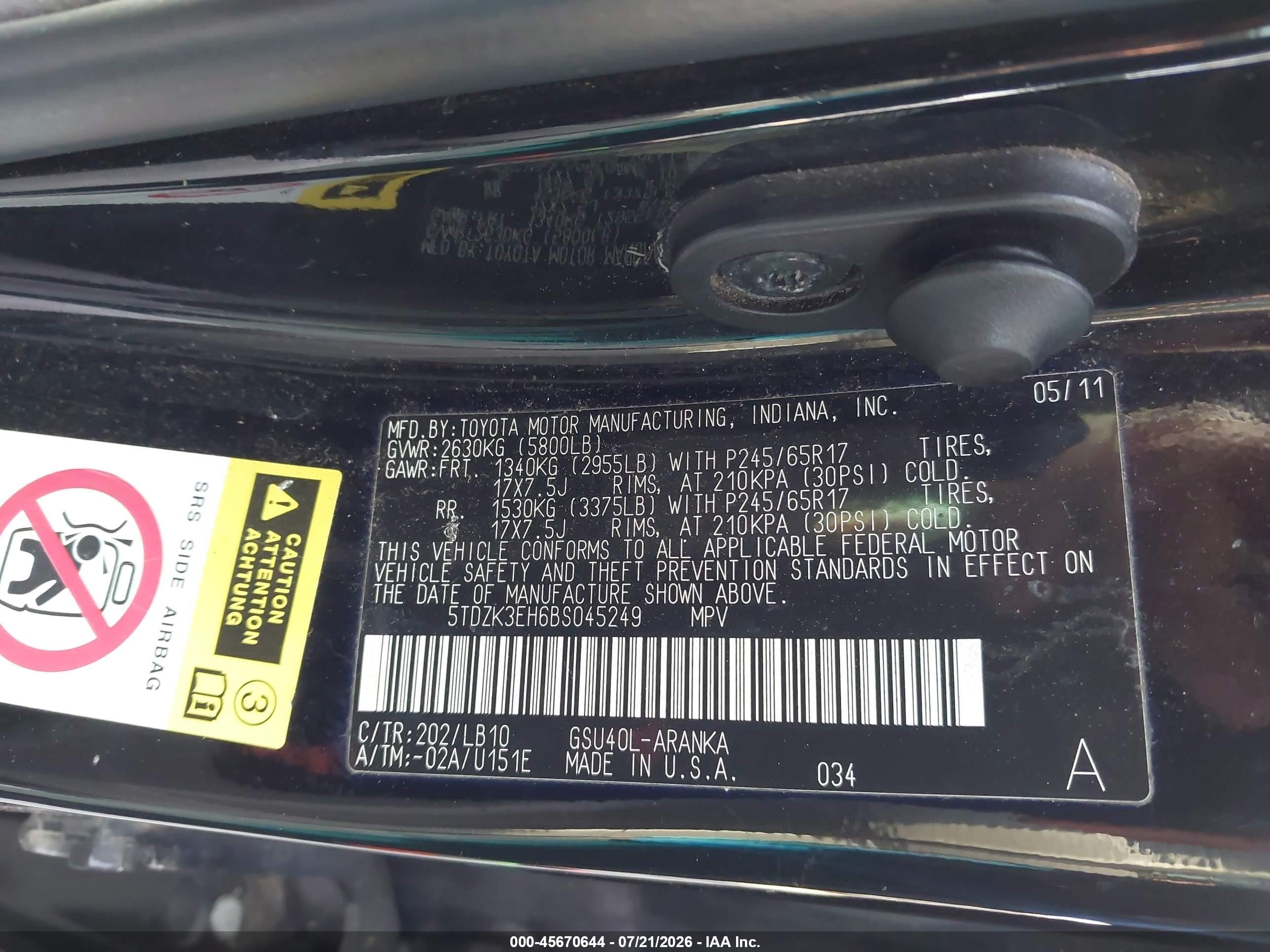 2011 Toyota Highlander Se V6 Black vin: 5TDZK3EH6BS045249