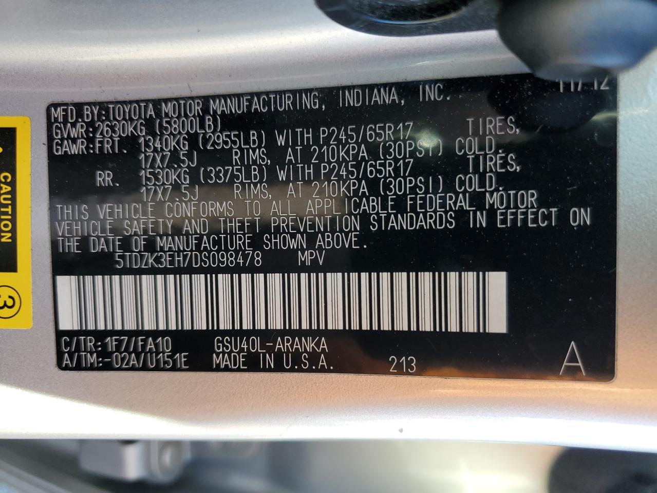 2013 Toyota Highlander Base Silver vin: 5TDZK3EH7DS098478