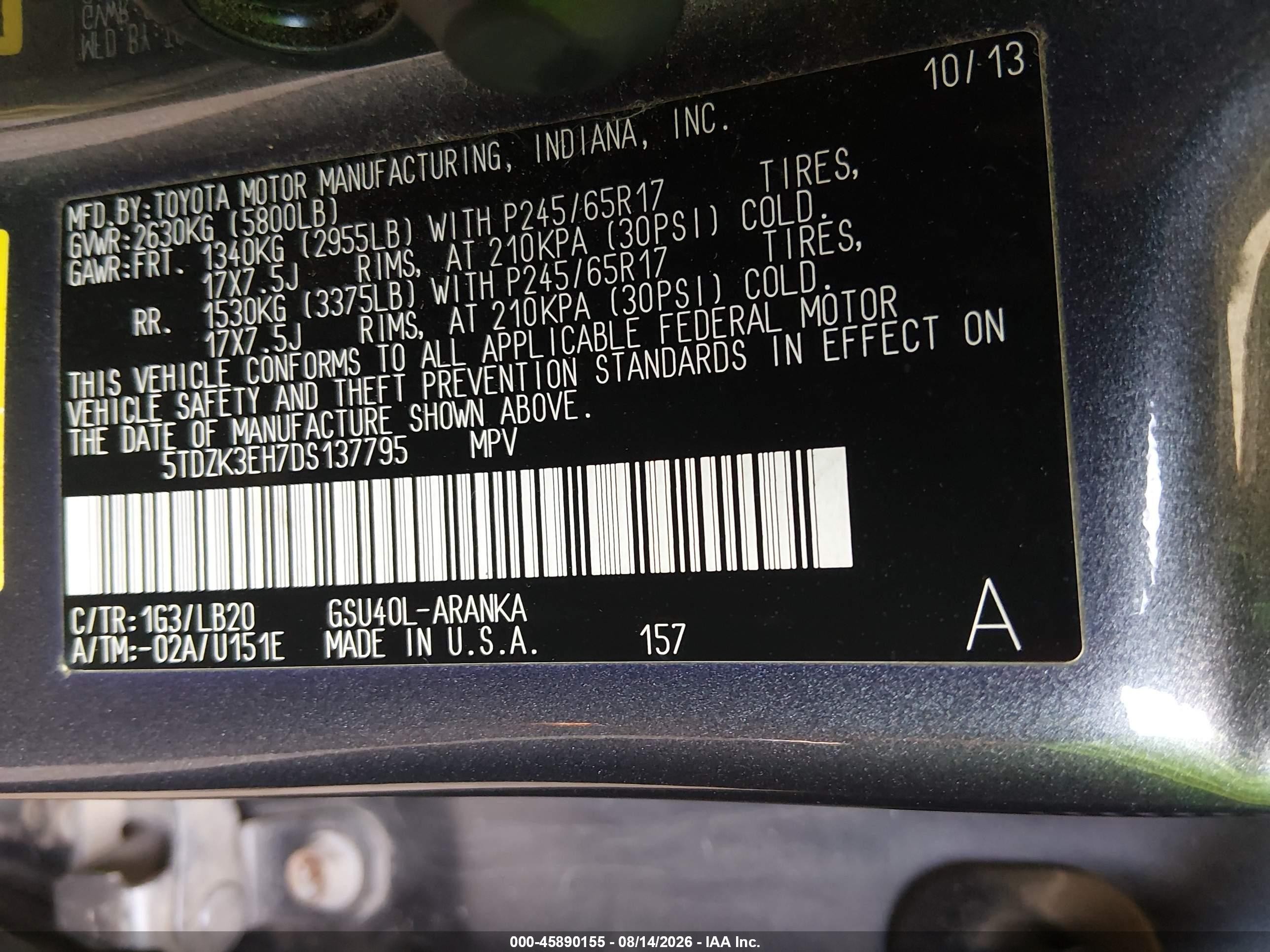 2013 Toyota Highlander Se V6 Серый vin: 5TDZK3EH7DS137795