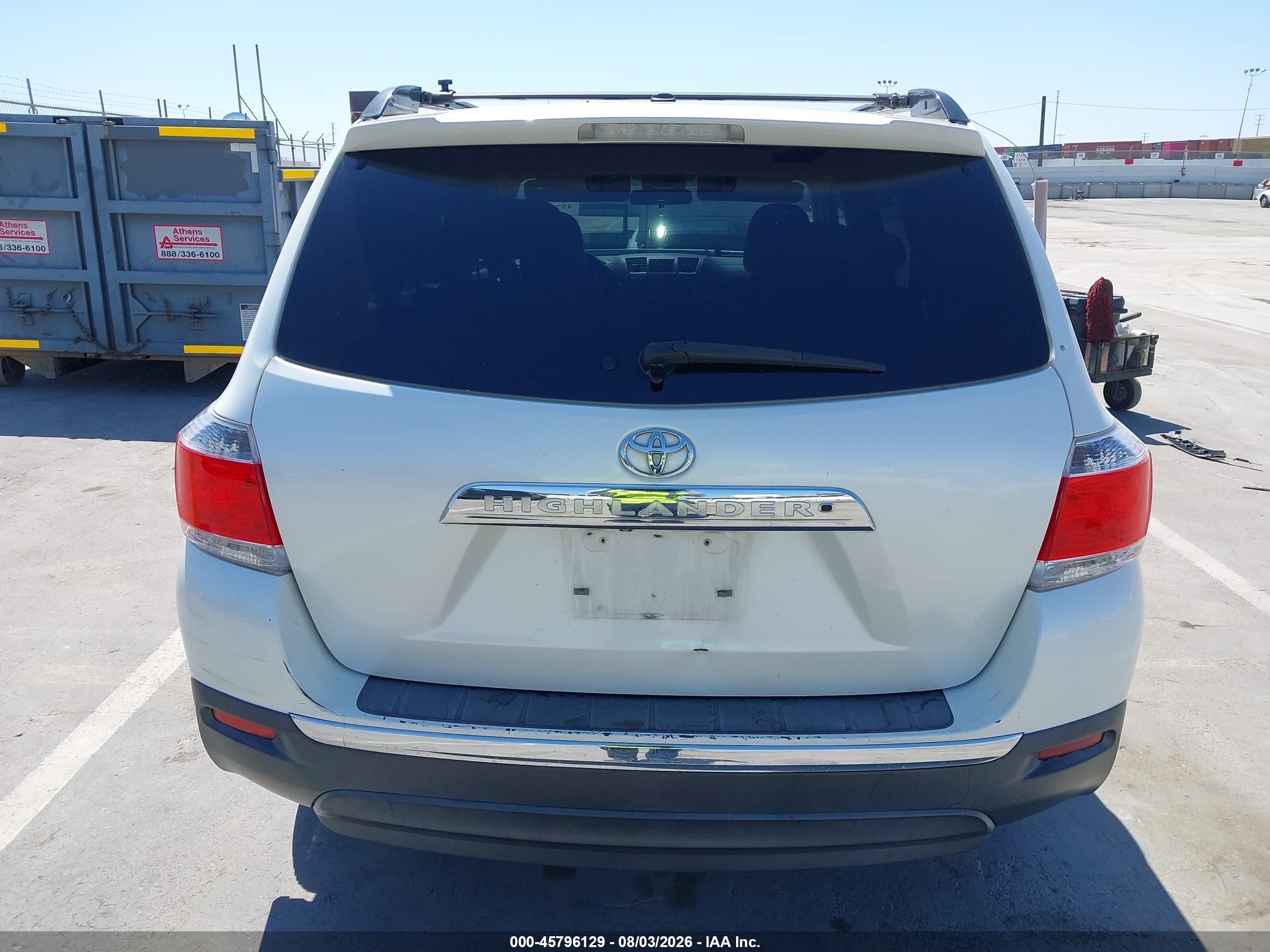 2012 Toyota Highlander Base V6 White vin: 5TDZK3EH8CS055220