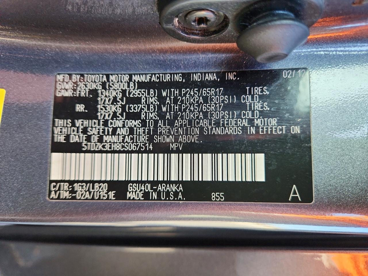 2012 Toyota Highlander Se Charcoal vin: 5TDZK3EH8CS067514