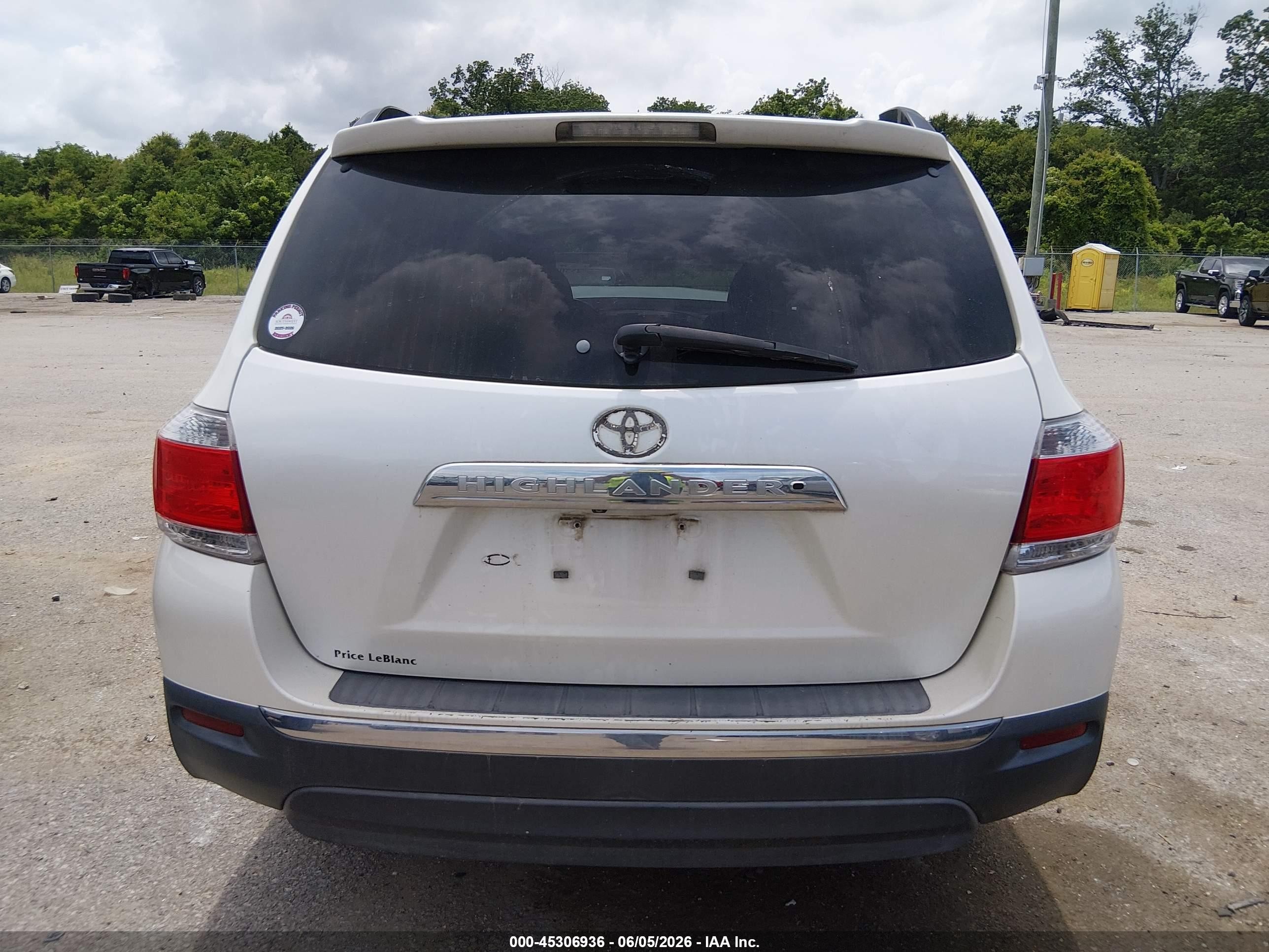 2013 Toyota Highlander Base Plus V6 White vin: 5TDZK3EH8DS094617