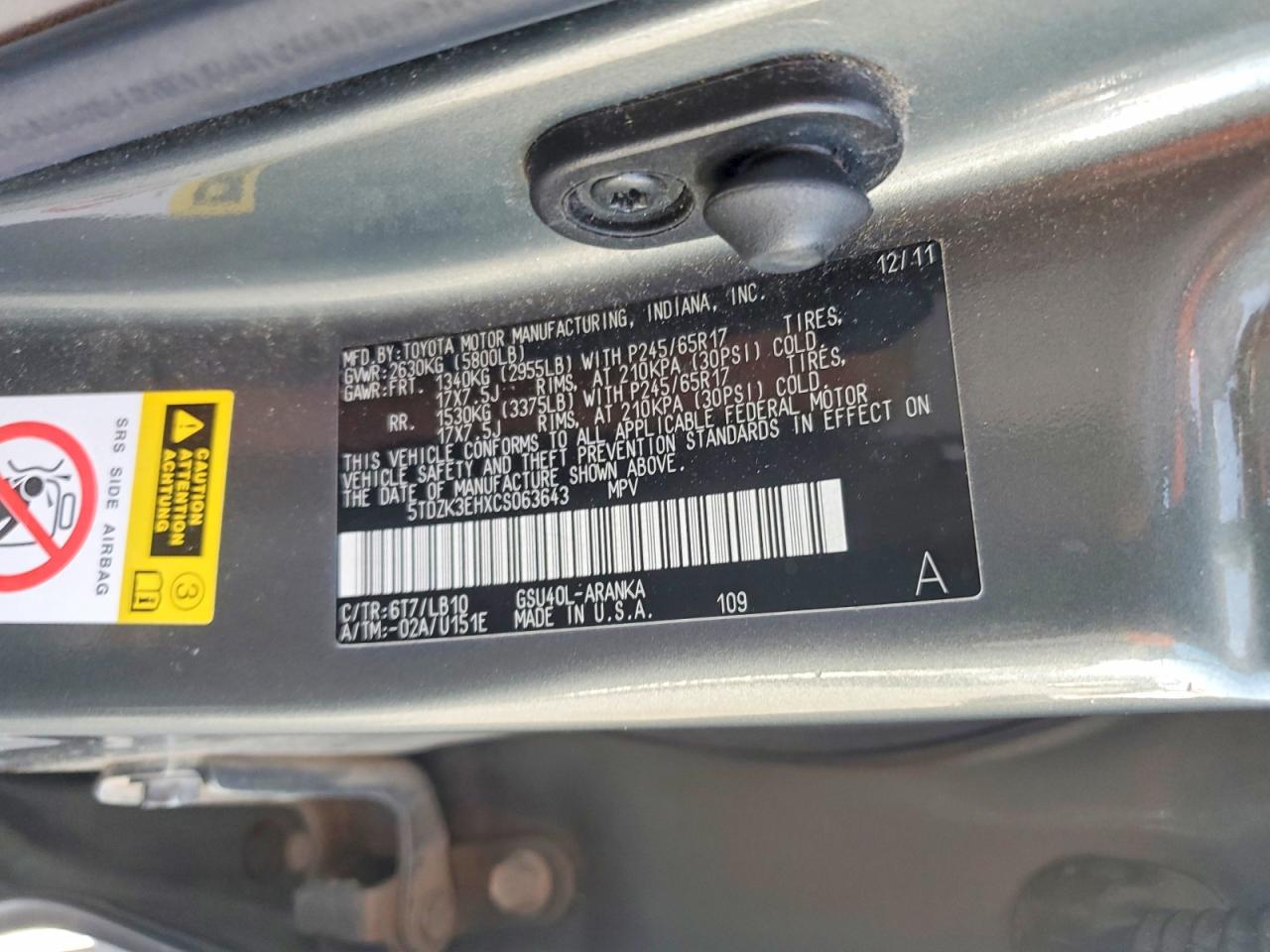 2012 Toyota Highlander Se Gray vin: 5TDZK3EHXCS063643