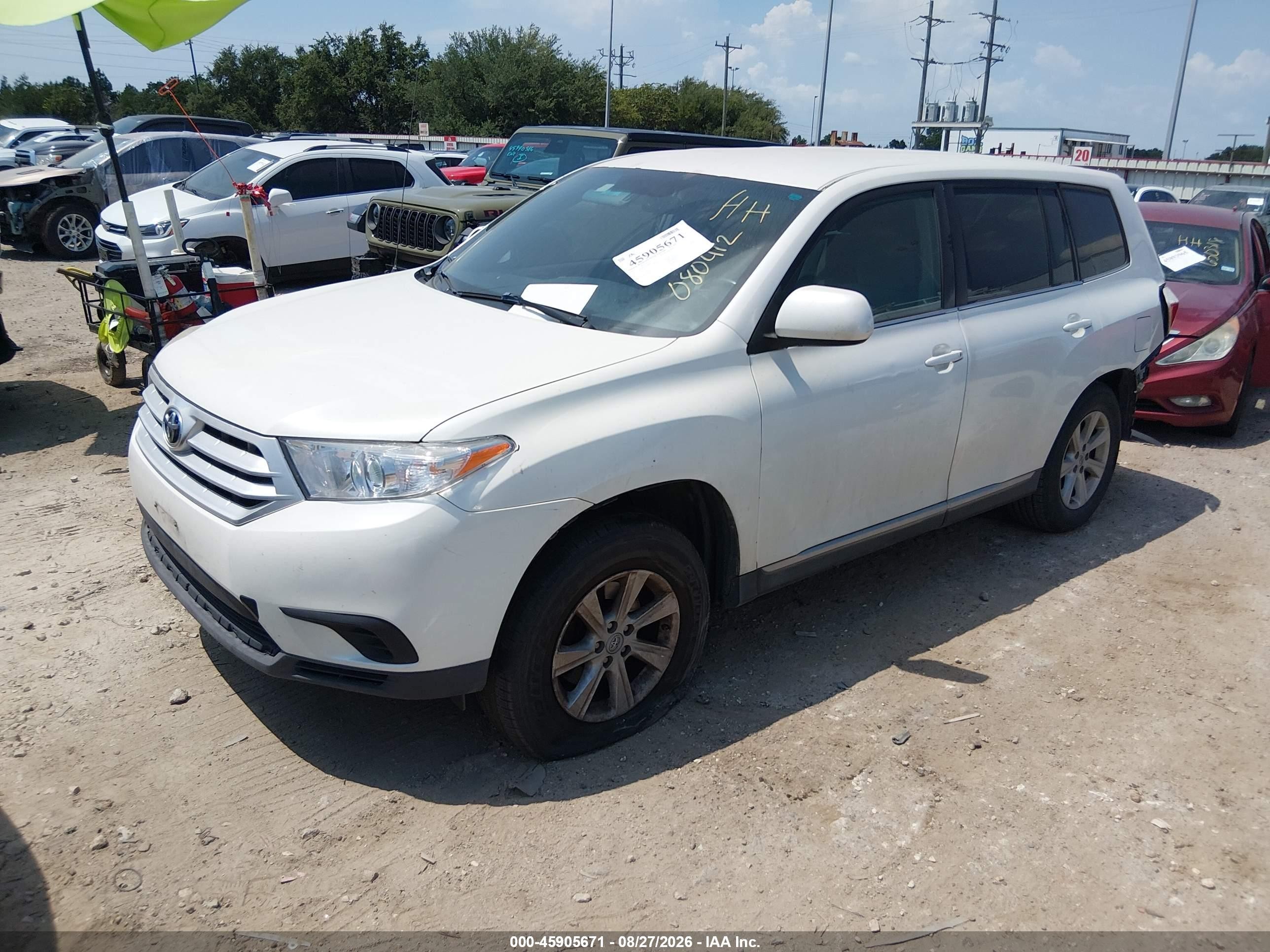 2012 Toyota Highlander Base V6 Белый vin: 5TDZK3EHXCS080412