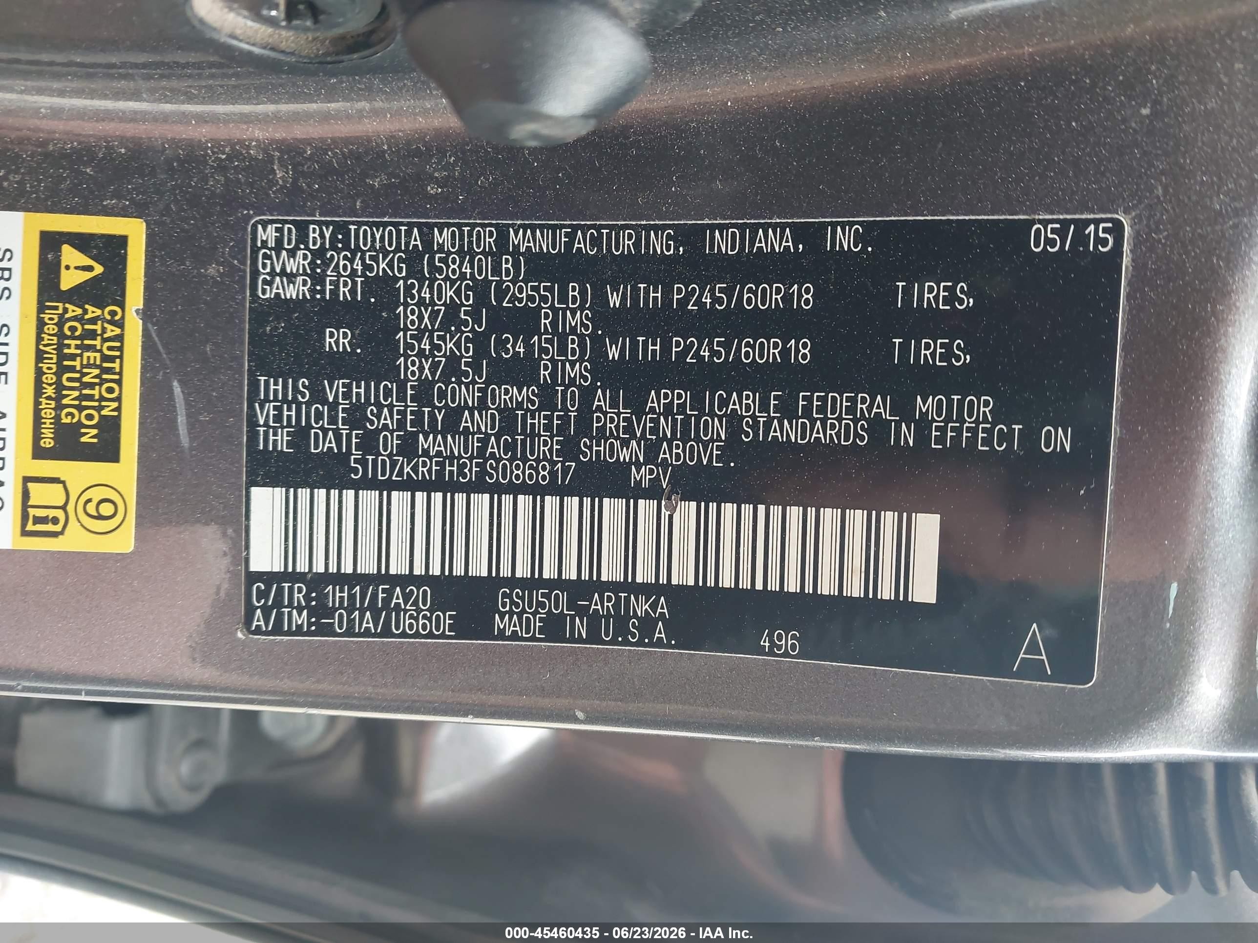 2015 Toyota Highlander Le Plus V6 Gray vin: 5TDZKRFH3FS086817