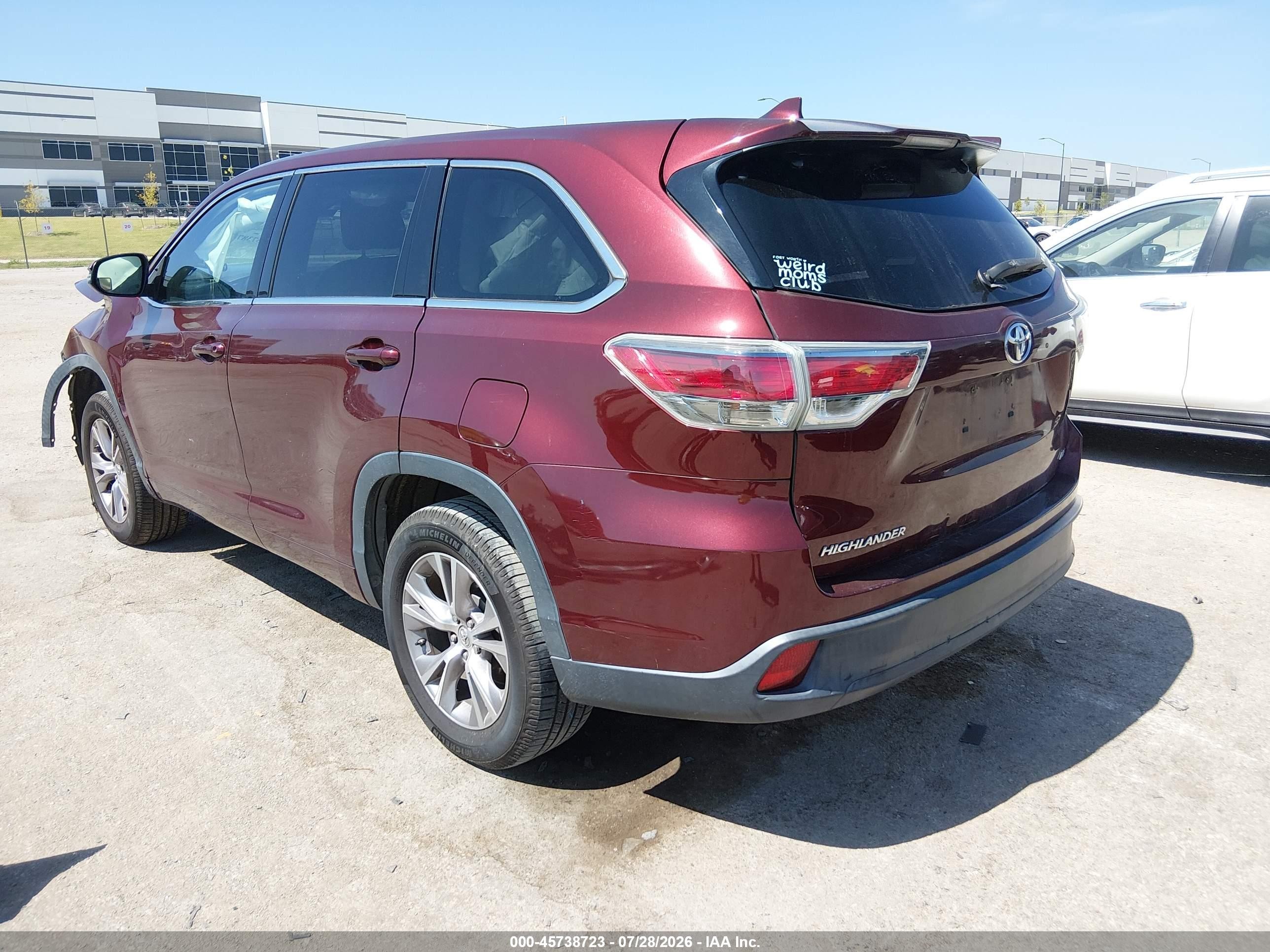 2014 Toyota Highlander Le Plus V6 Red vin: 5TDZKRFH5ES032188