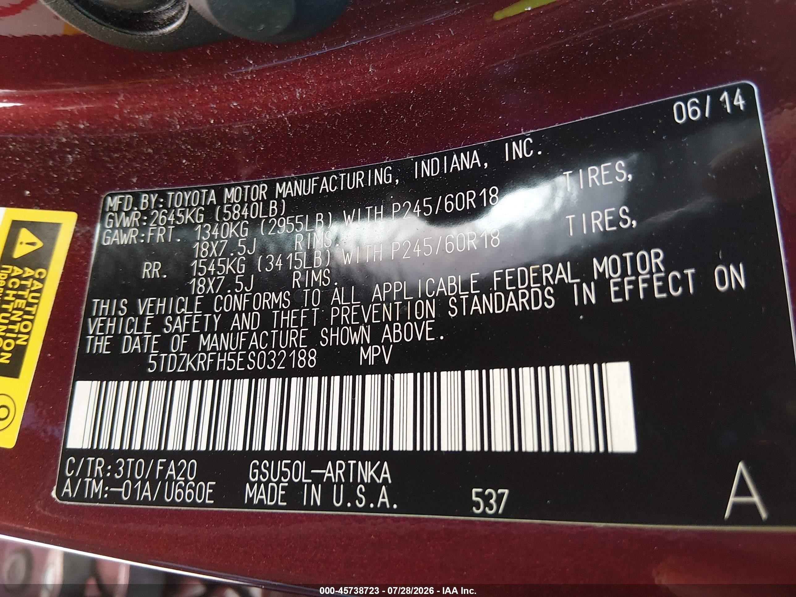 2014 Toyota Highlander Le Plus V6 Red vin: 5TDZKRFH5ES032188