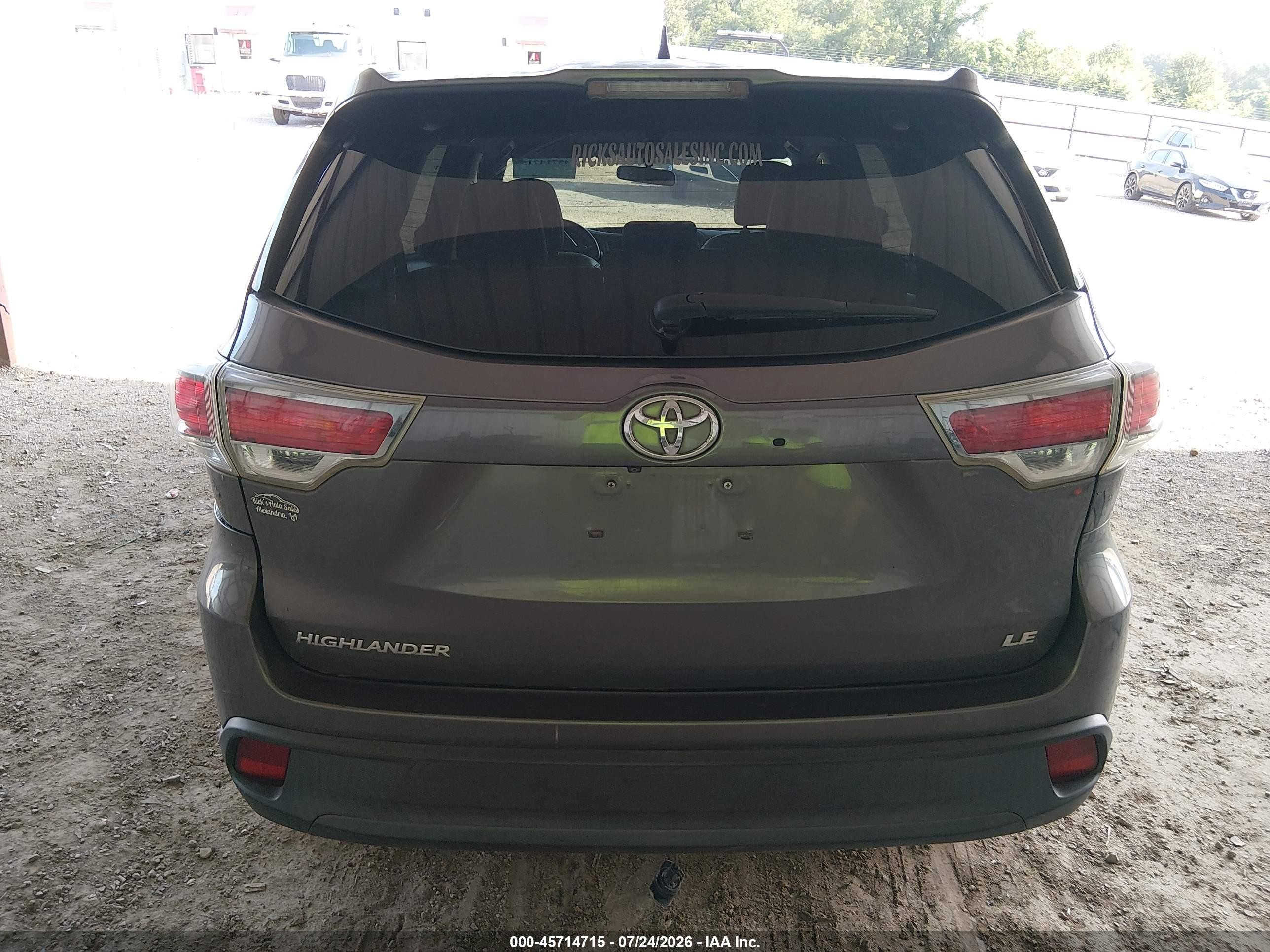 2015 Toyota Highlander Le Plus V6 Gray vin: 5TDZKRFH5FS074717