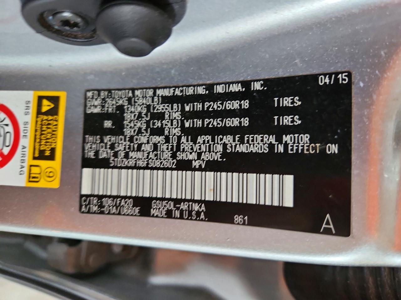 2015 Toyota Highlander Le Plus Silver vin: 5TDZKRFH6FS082602